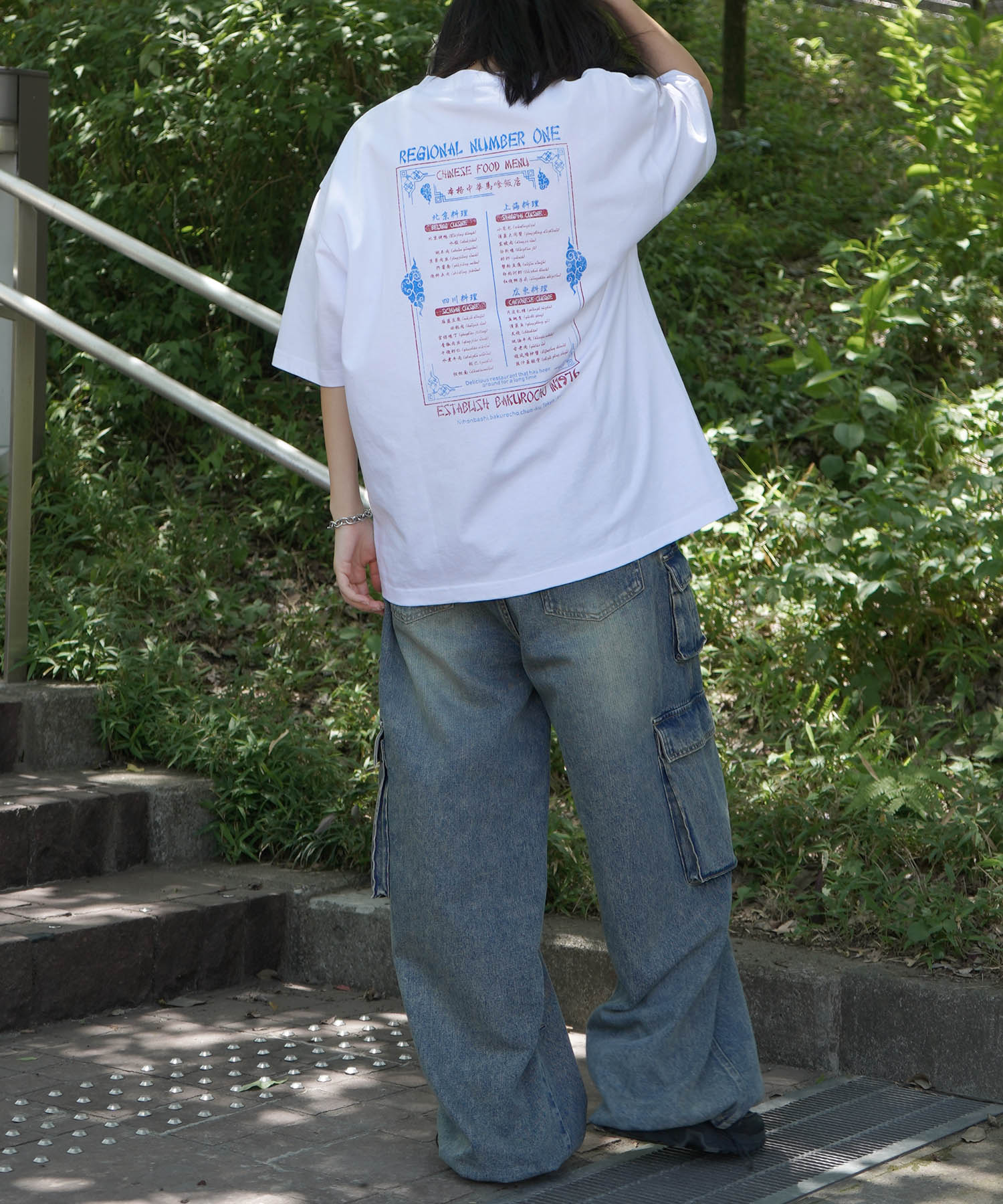 25SS ビッグシルエット "馬喰飯店" 中華メニュー バックプリント半袖Tシャツ