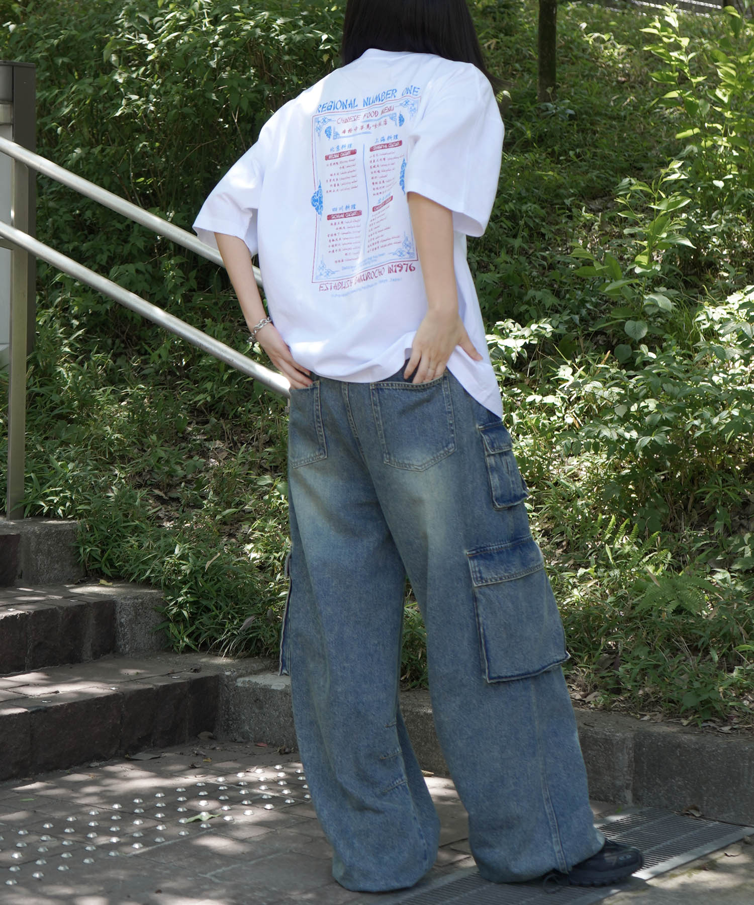 25SS ビッグシルエット "馬喰飯店" 中華メニュー バックプリント半袖Tシャツ