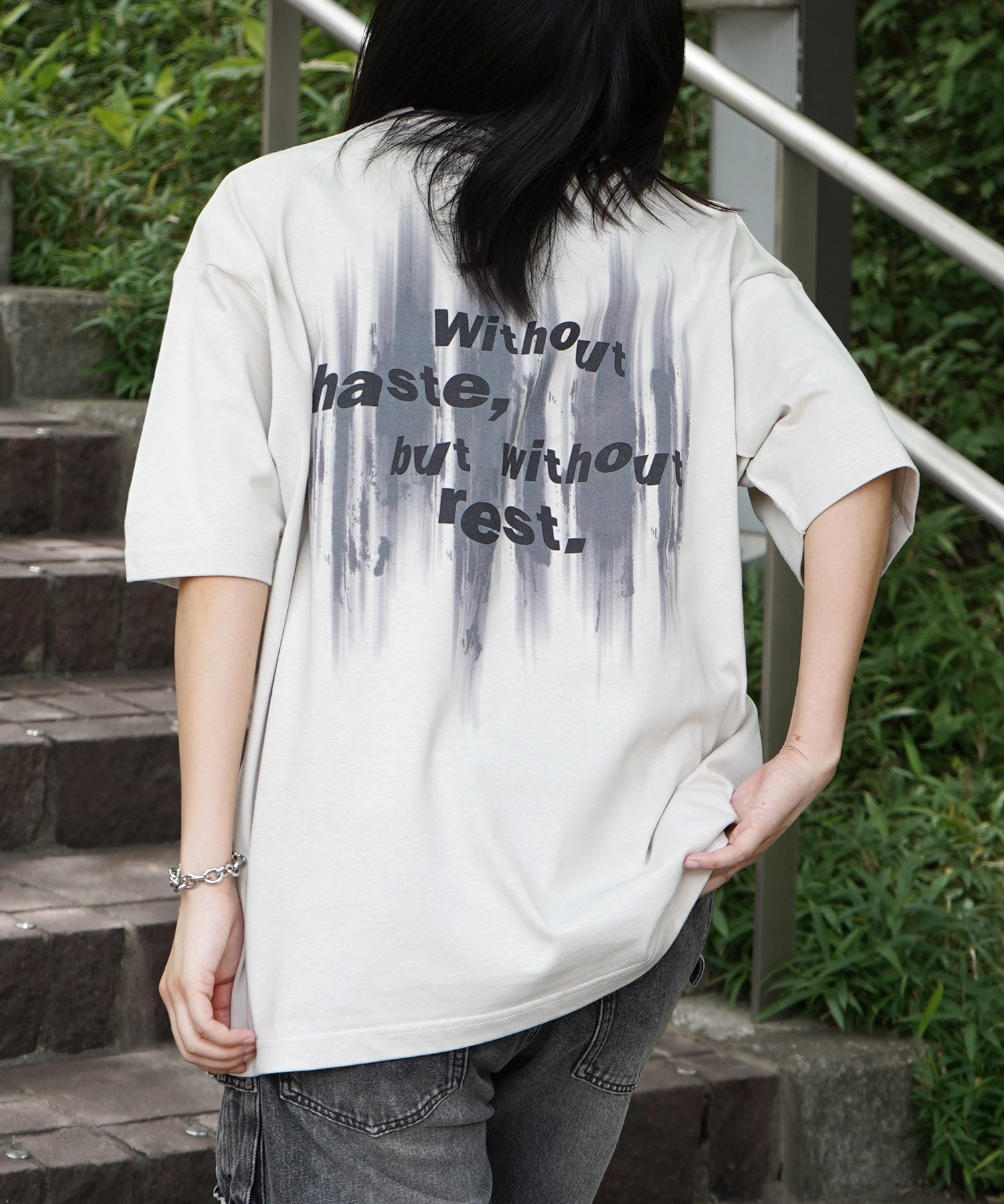 25SS ビッグシルエット プレーティング グラフィック プリント 半袖Tシャツ