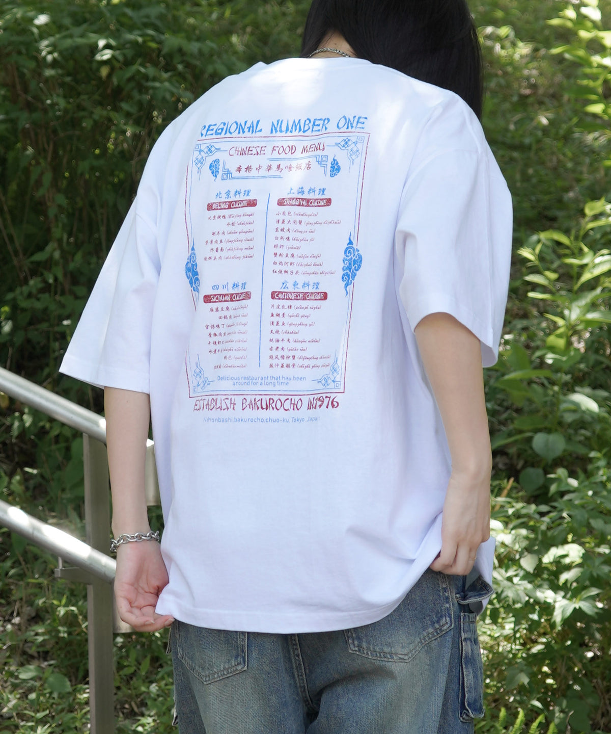 25SS ビッグシルエット "馬喰飯店" 中華メニュー バックプリント半袖Tシャツ