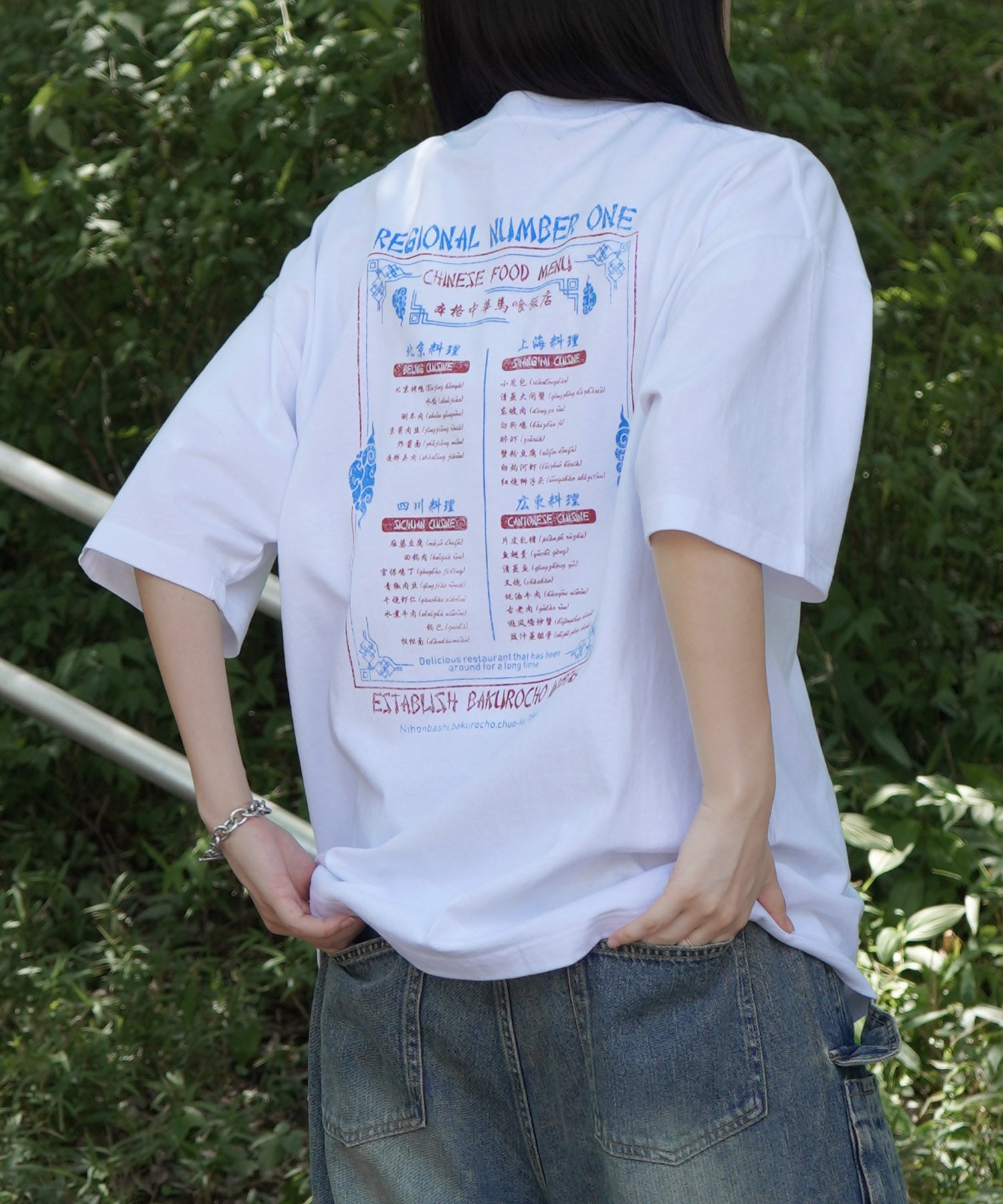 25SS ビッグシルエット "馬喰飯店" 中華メニュー バックプリント半袖Tシャツ