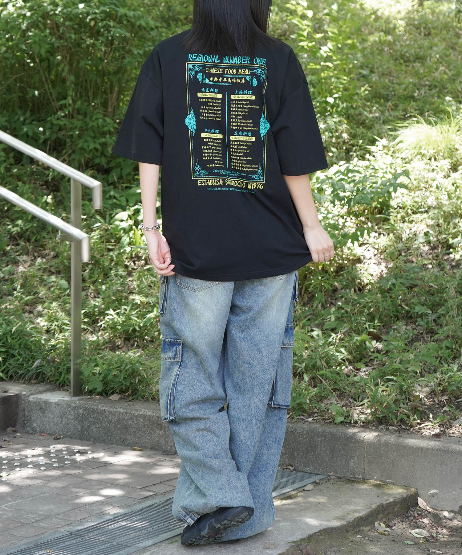 25SS ビッグシルエット "馬喰飯店" 中華メニュー バックプリント半袖Tシャツ