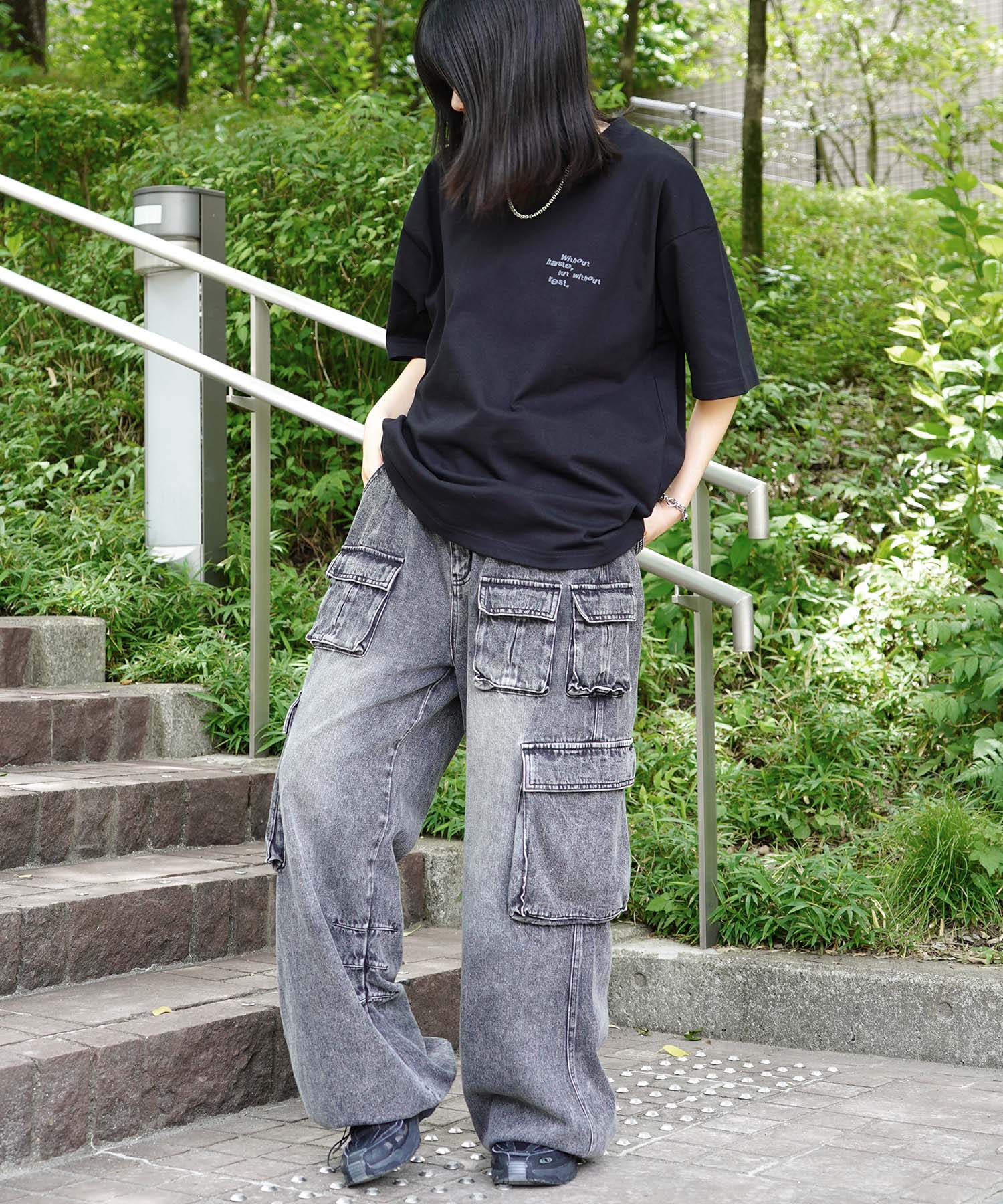25SS ビッグシルエット プレーティング グラフィック プリント 半袖Tシャツ