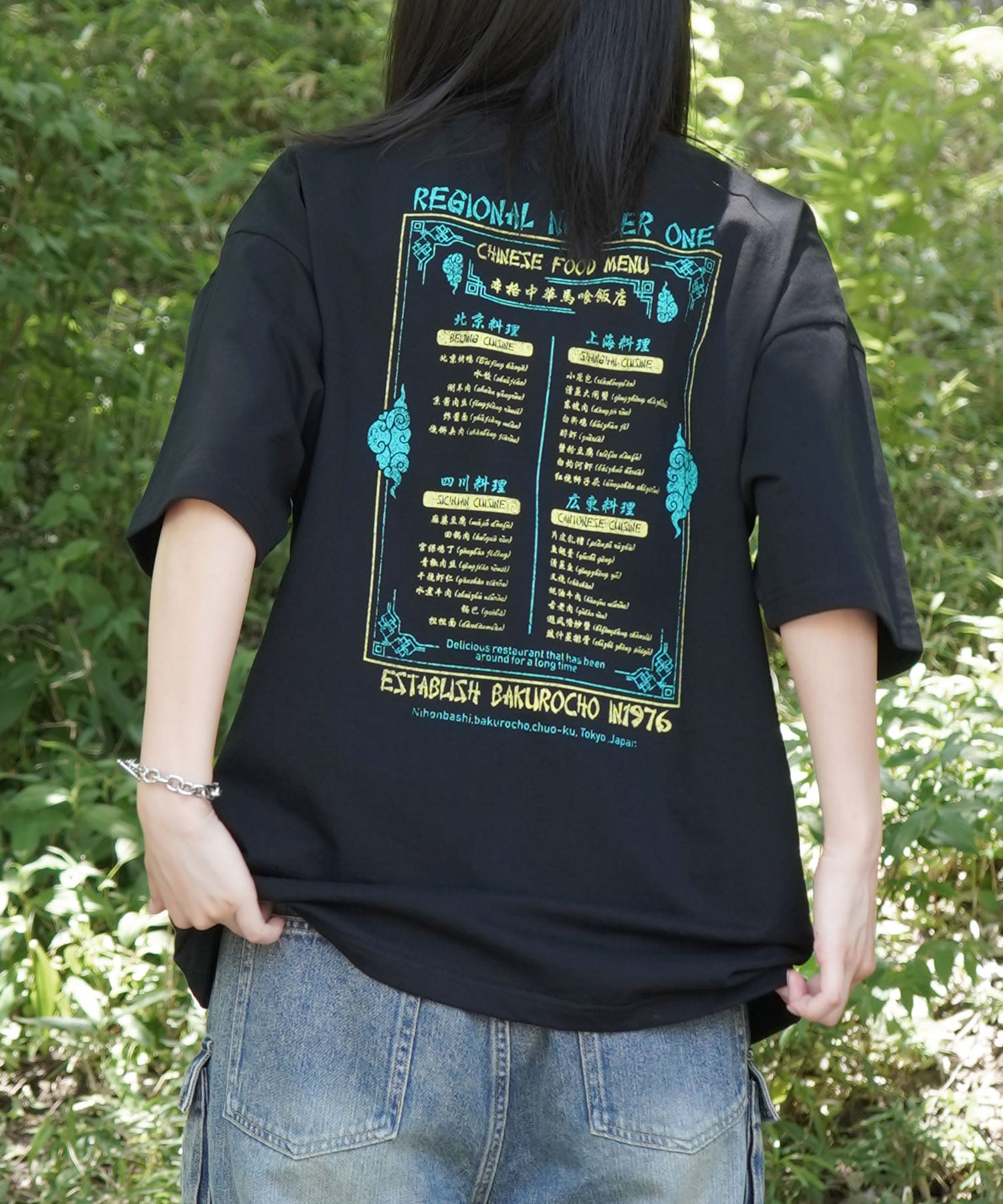 25SS ビッグシルエット "馬喰飯店" 中華メニュー バックプリント半袖Tシャツ