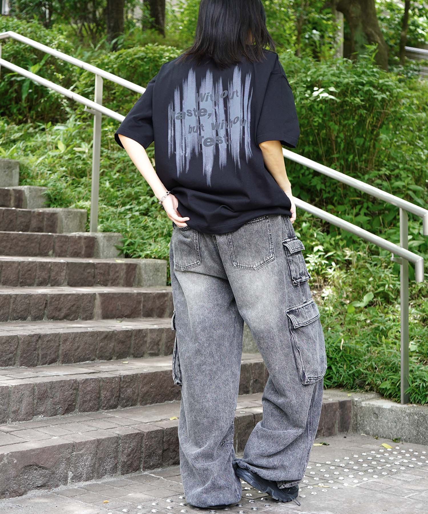 25SS ビッグシルエット プレーティング グラフィック プリント 半袖Tシャツ