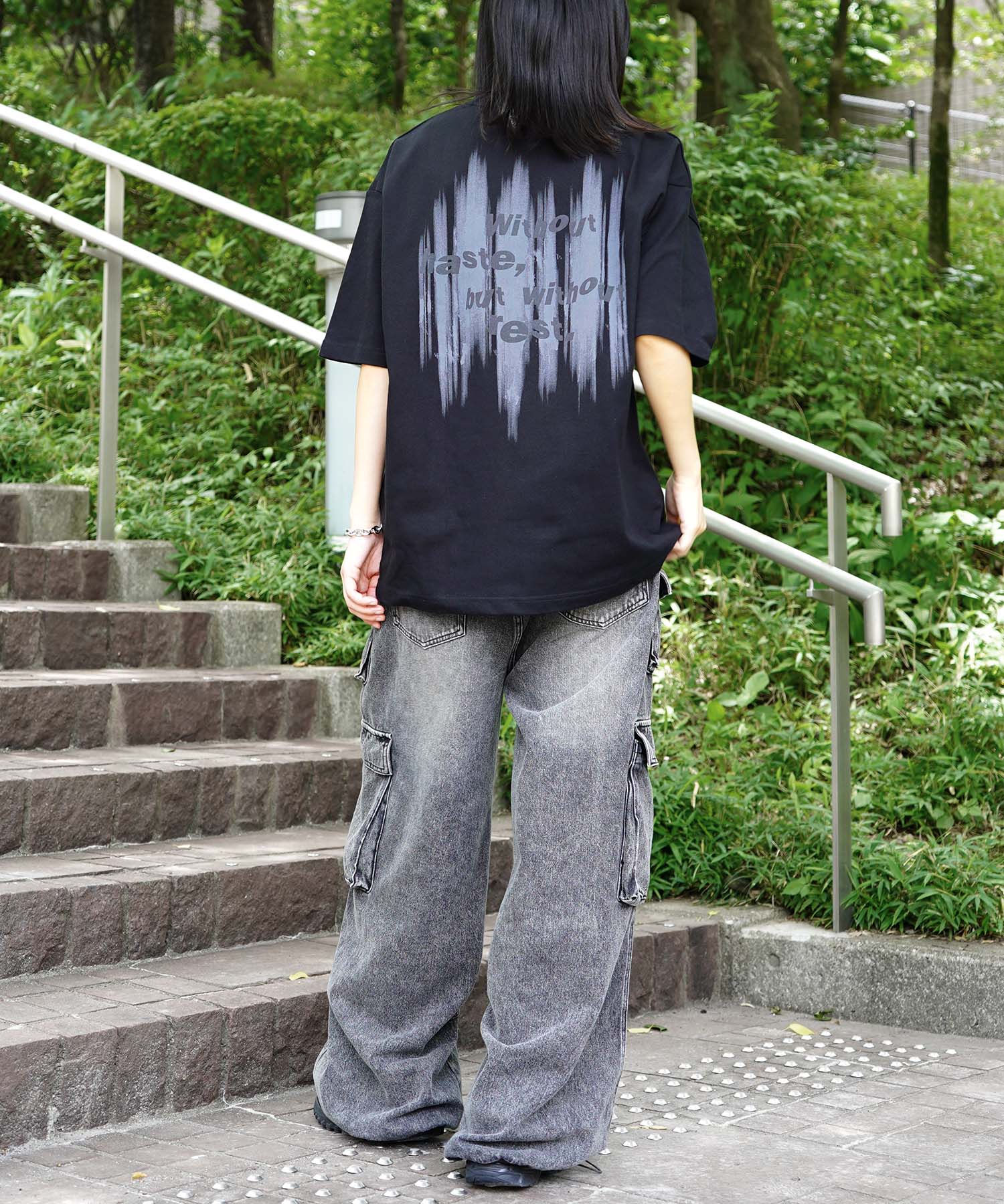 25SS ビッグシルエット プレーティング グラフィック プリント 半袖Tシャツ