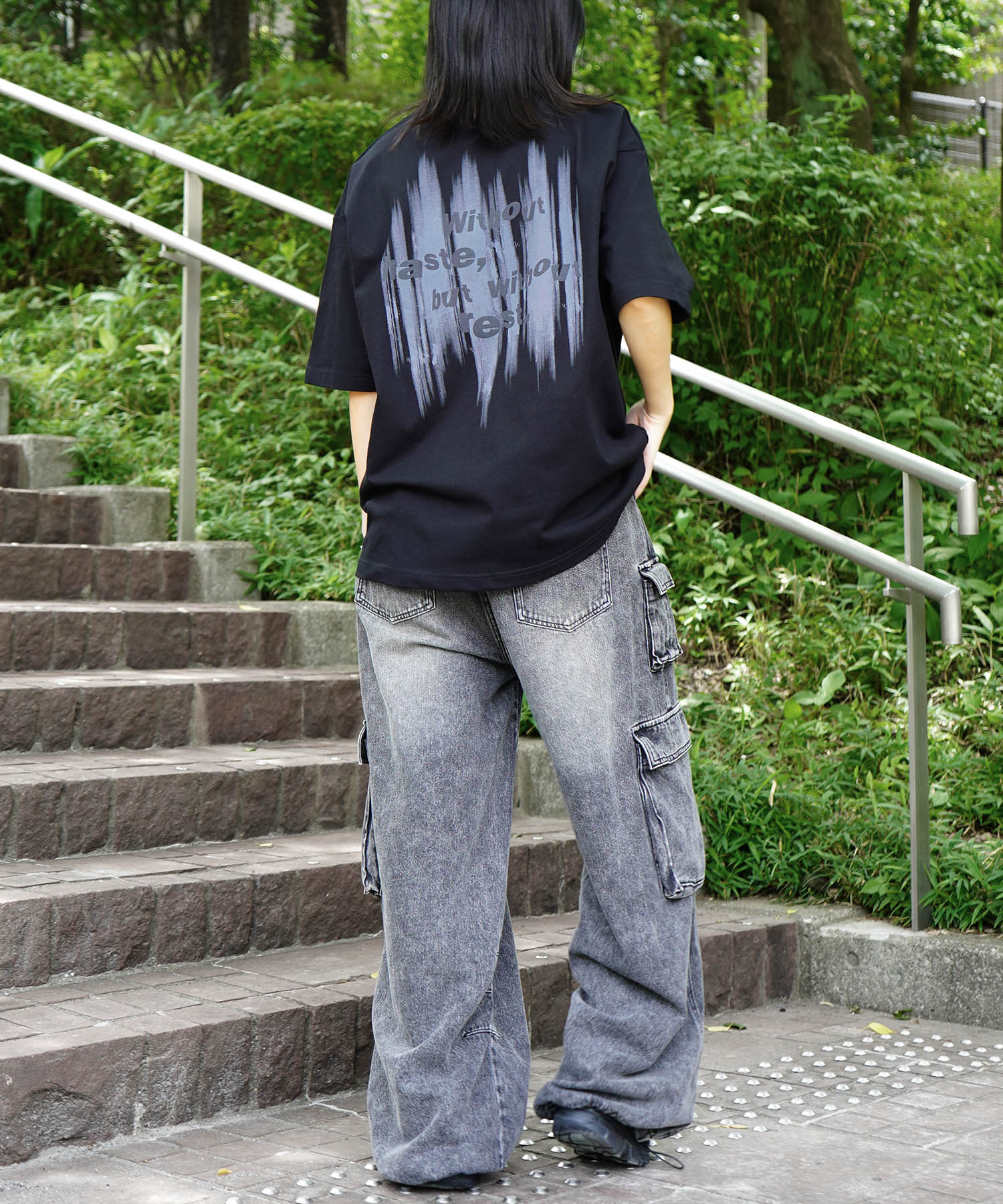 25SS ビッグシルエット プレーティング グラフィック プリント 半袖Tシャツ