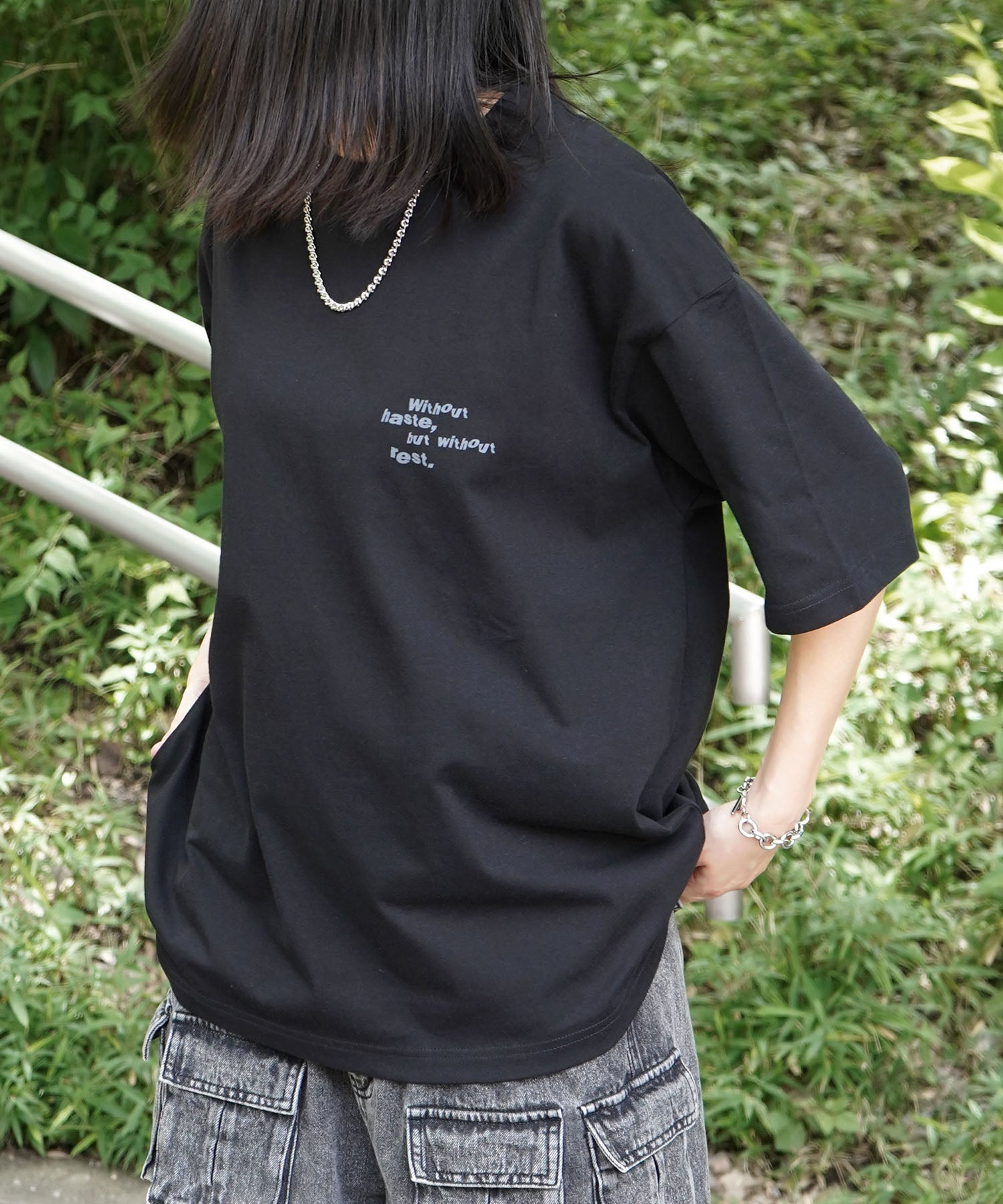 25SS ビッグシルエット プレーティング グラフィック プリント 半袖Tシャツ
