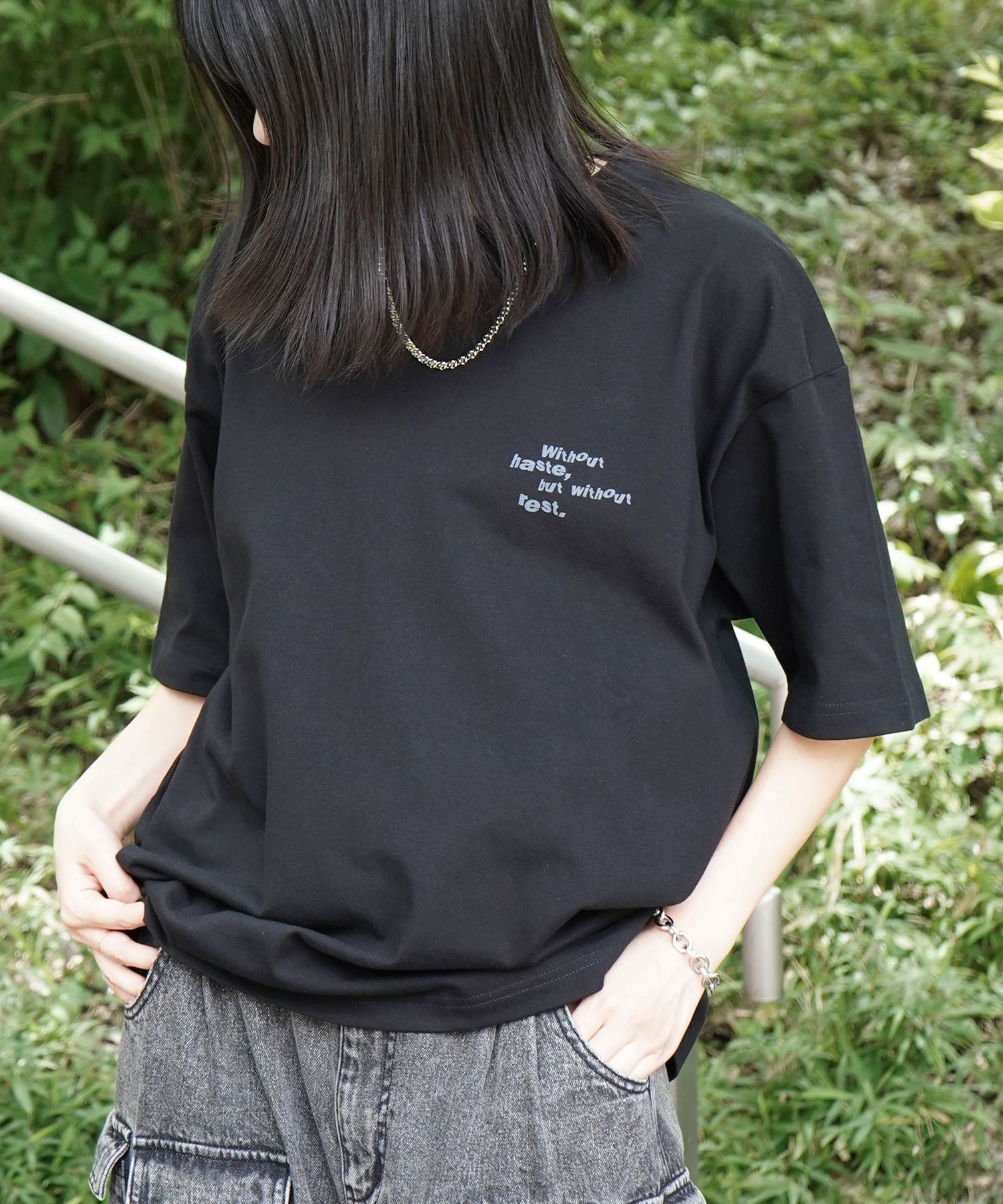 25SS ビッグシルエット プレーティング グラフィック プリント 半袖Tシャツ