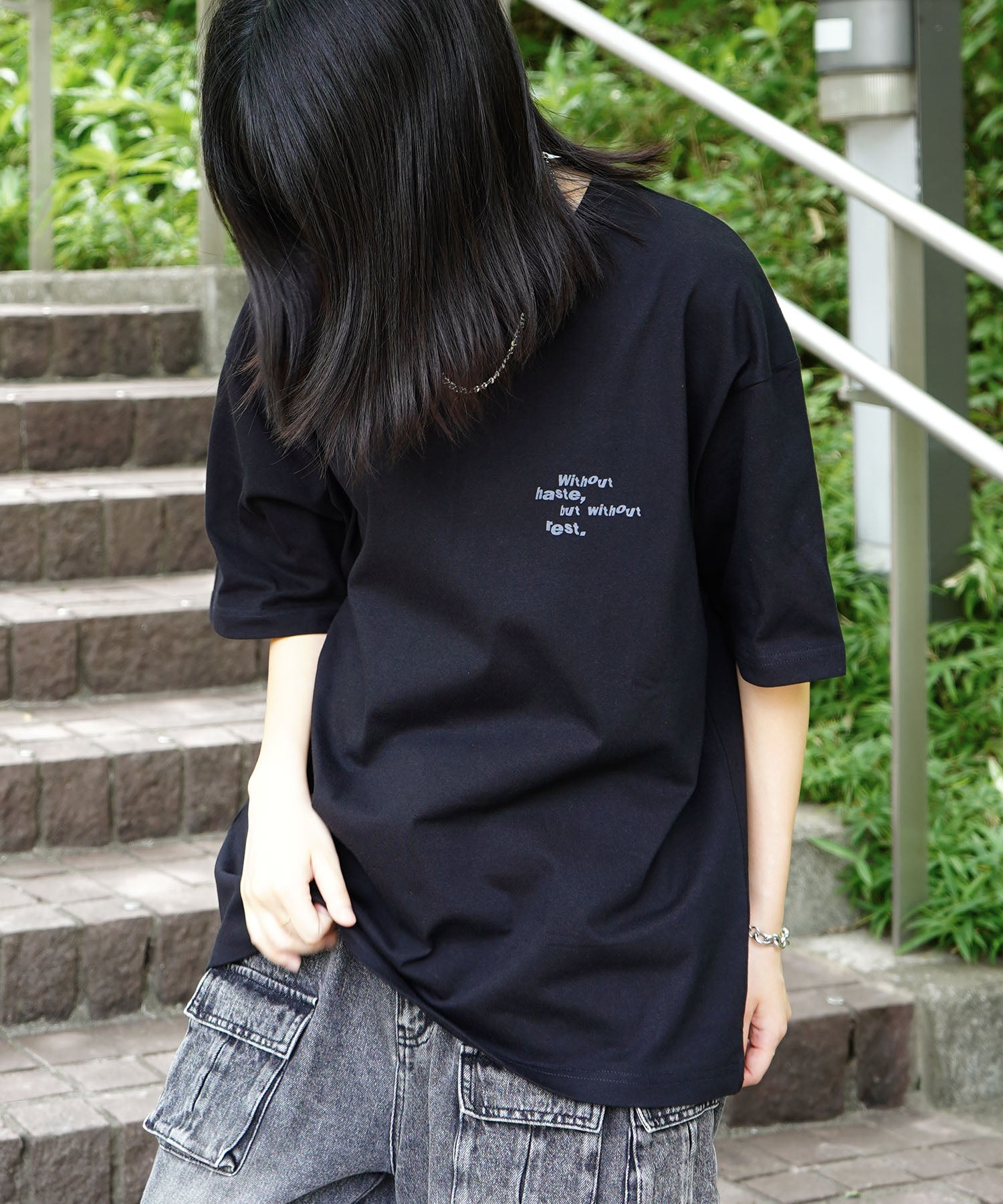 25SS ビッグシルエット プレーティング グラフィック プリント 半袖Tシャツ