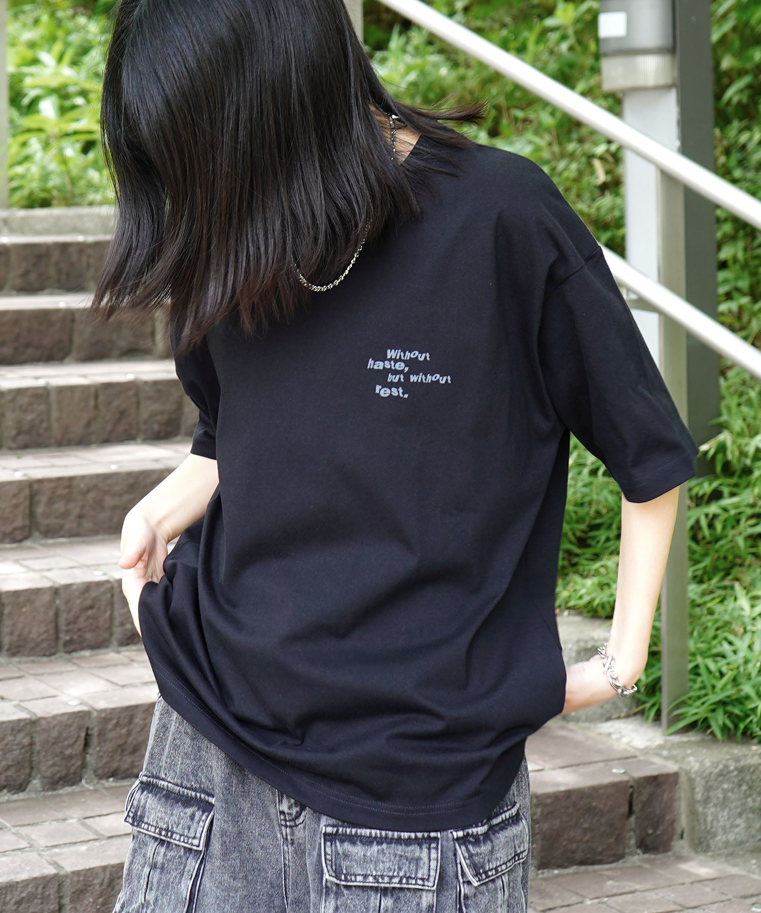 25SS ビッグシルエット プレーティング グラフィック プリント 半袖Tシャツ
