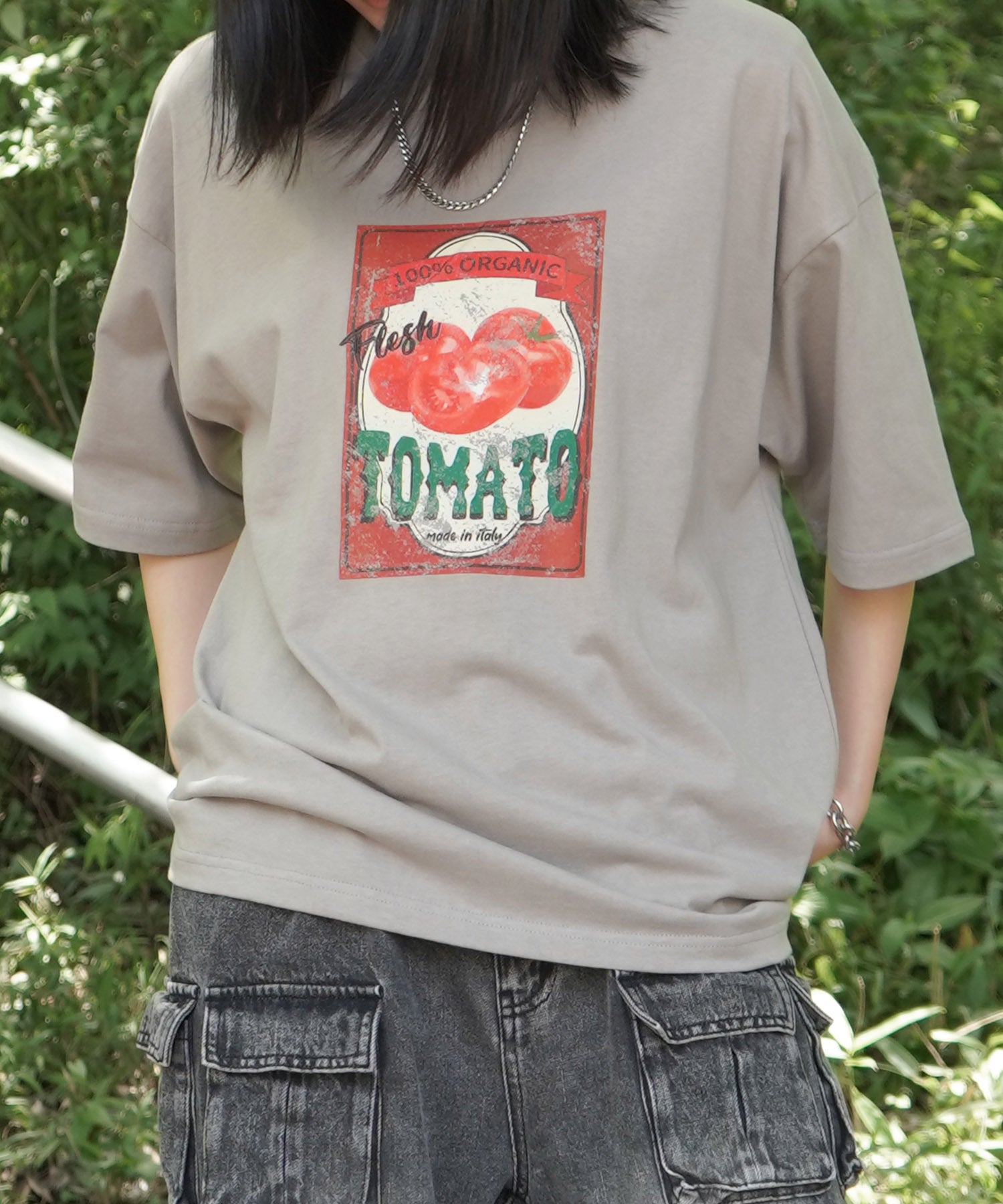 25SS ビッグシルエット 缶詰風イラストプリント 半袖Tシャツ