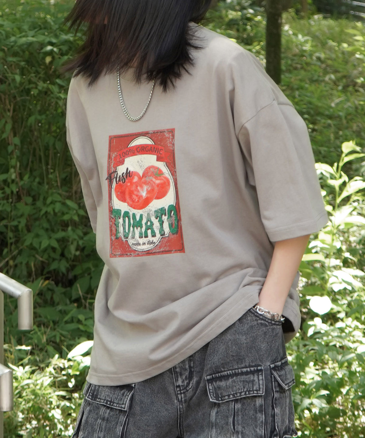 25SS ビッグシルエット 缶詰風イラストプリント 半袖Tシャツ