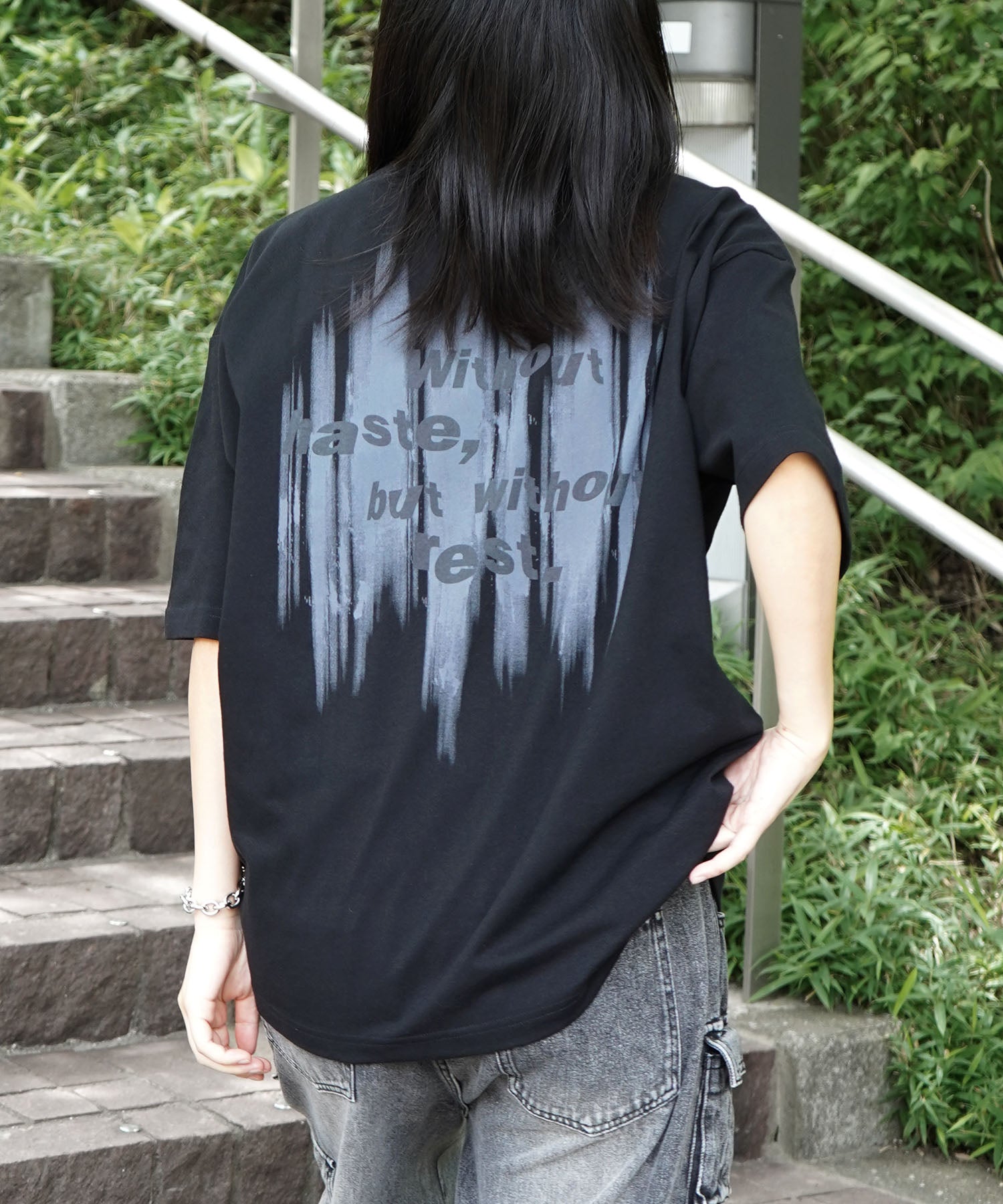 25SS ビッグシルエット プレーティング グラフィック プリント 半袖Tシャツ