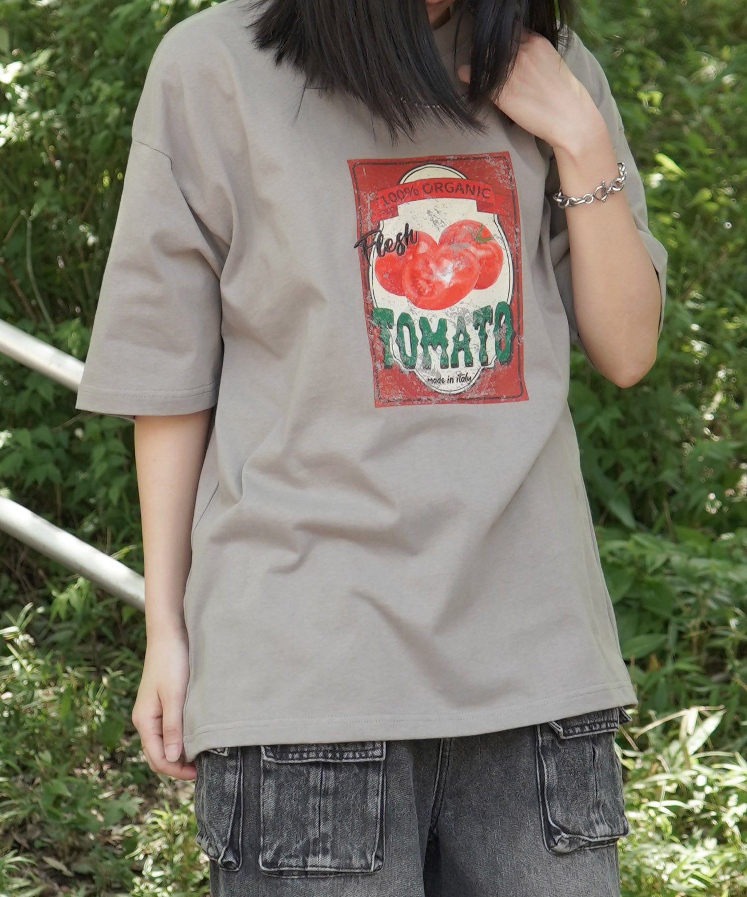 25SS ビッグシルエット 缶詰風イラストプリント 半袖Tシャツ