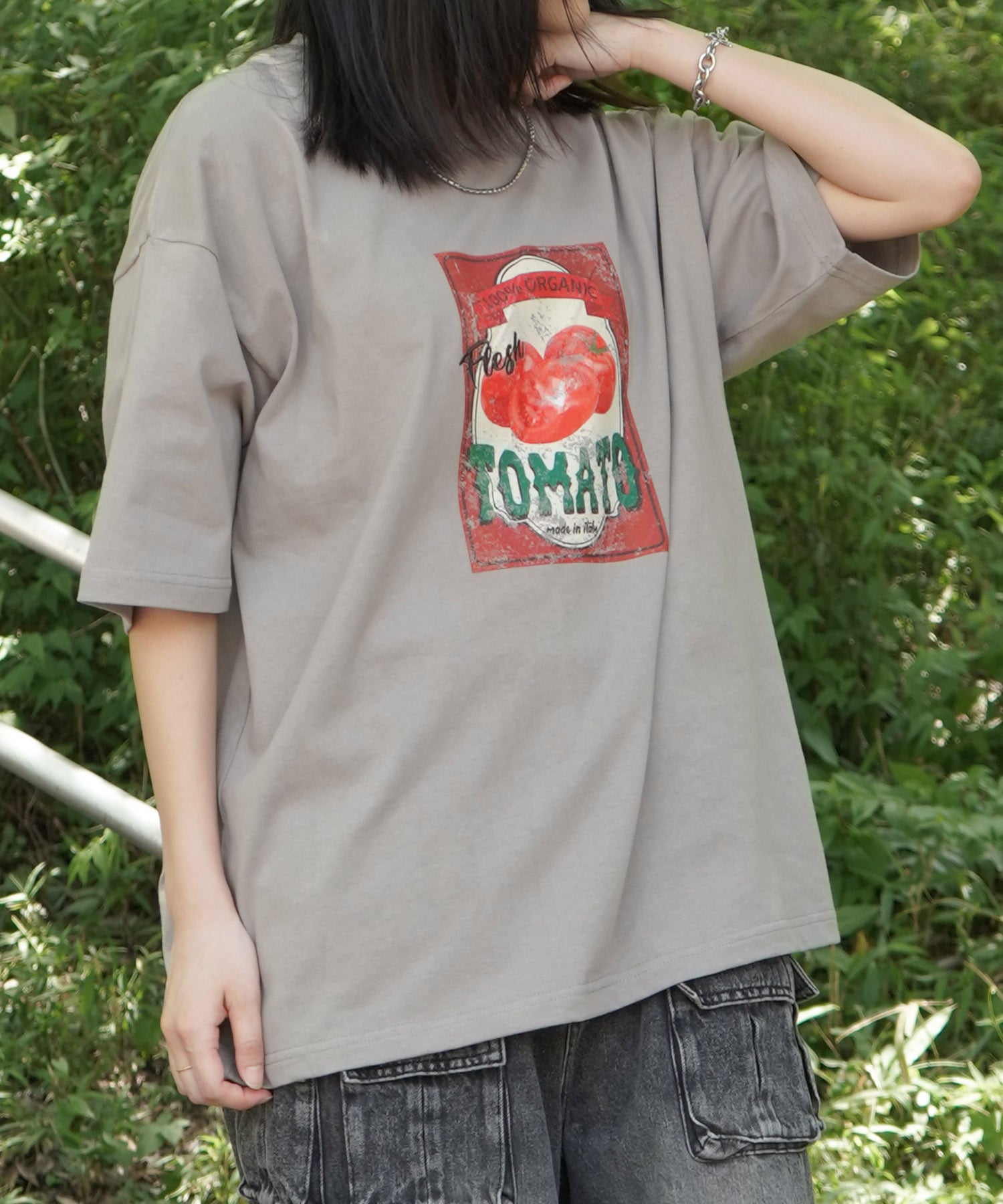 25SS ビッグシルエット 缶詰風イラストプリント 半袖Tシャツ