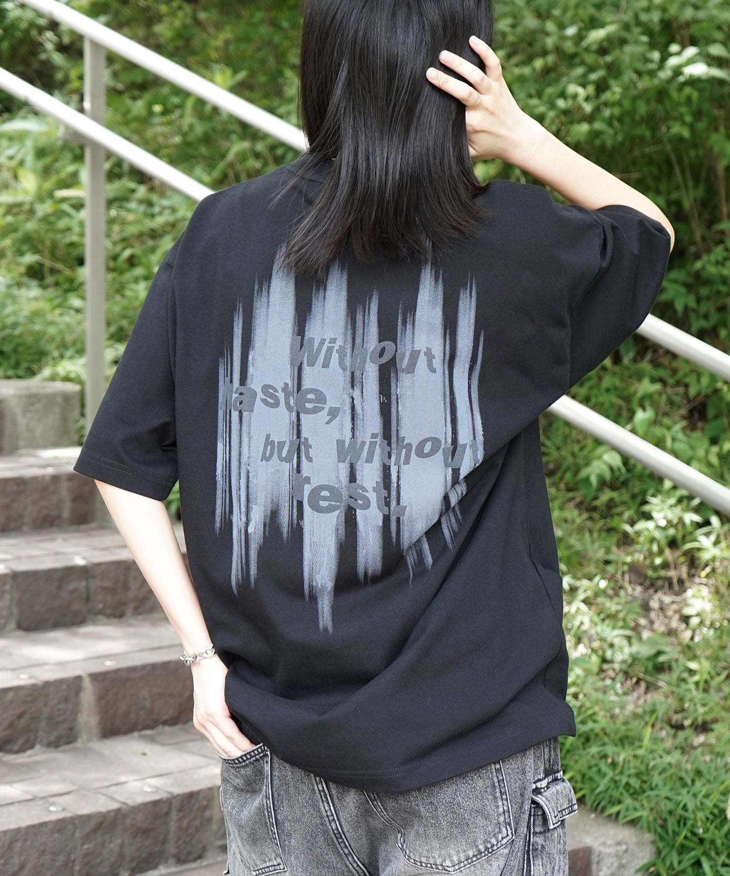 25SS ビッグシルエット プレーティング グラフィック プリント 半袖Tシャツ