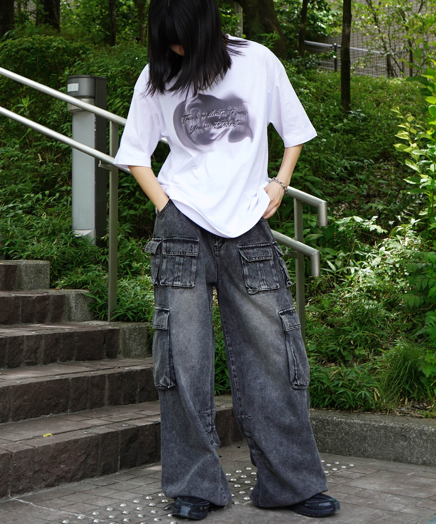 25SS ビッグシルエット プレーティング 半袖Tシャツ グラフィック プリント