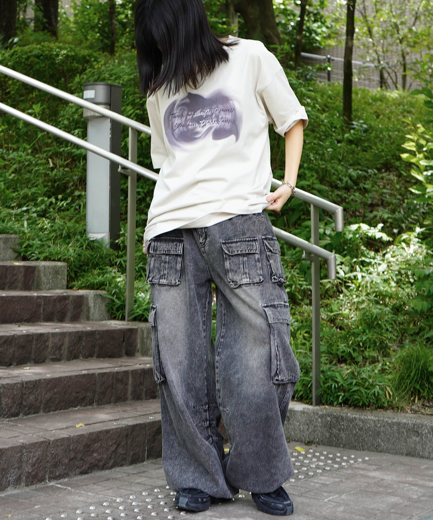 25SS ビッグシルエット プレーティング 半袖Tシャツ グラフィック プリント