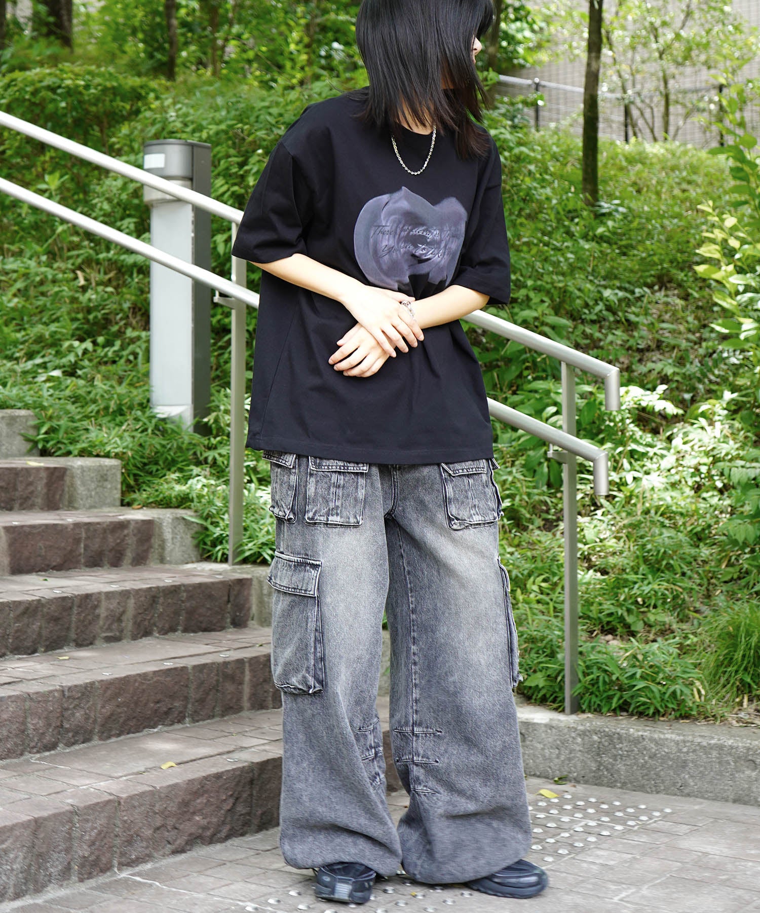 25SS ビッグシルエット プレーティング 半袖Tシャツ グラフィック プリント