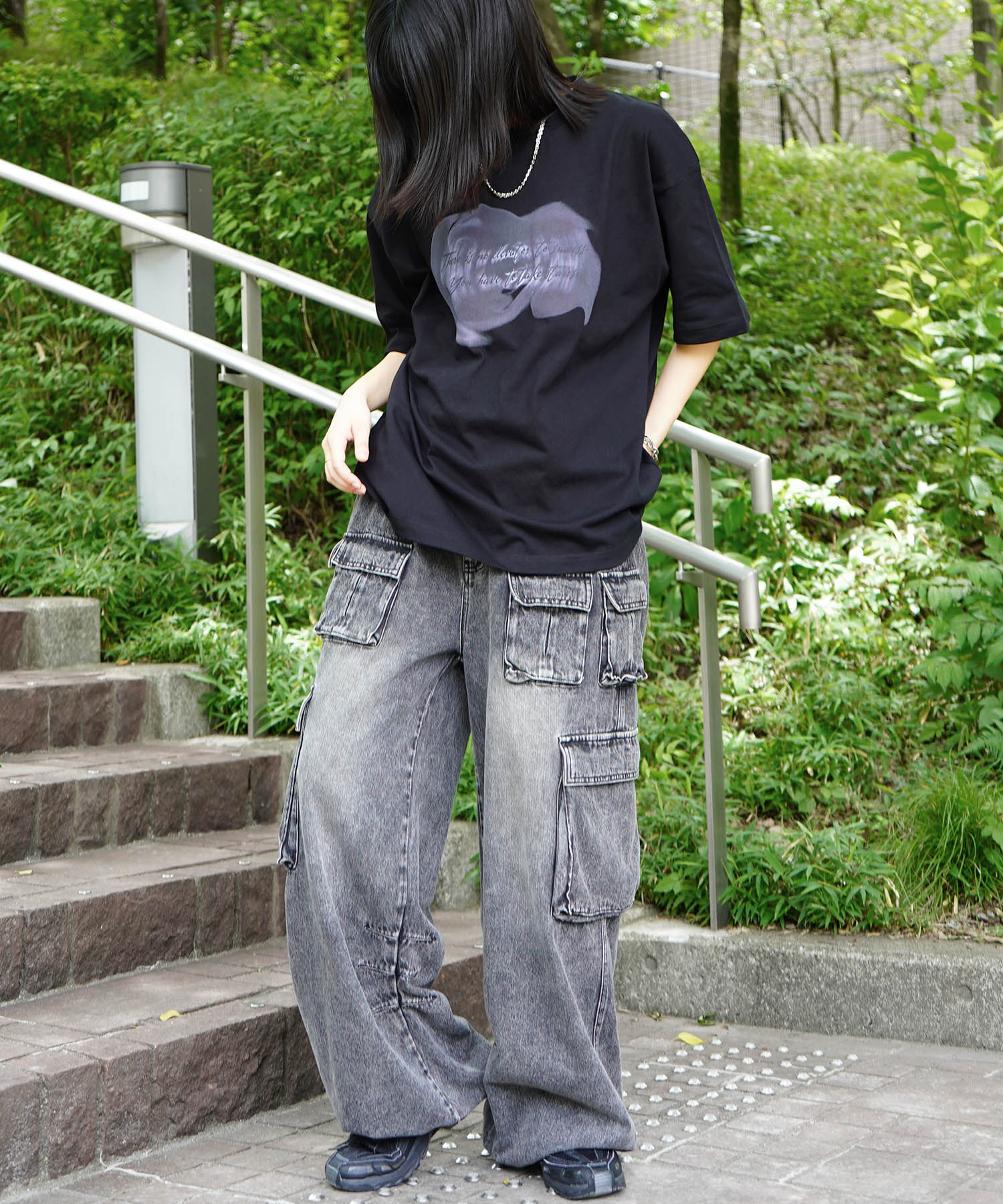 25SS ビッグシルエット プレーティング 半袖Tシャツ グラフィック プリント