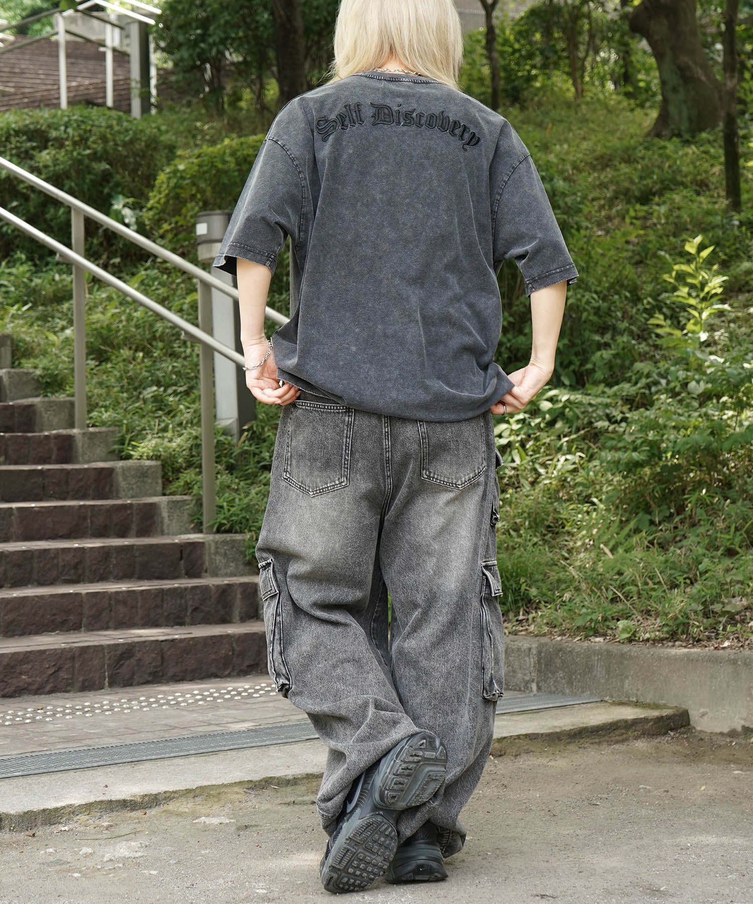 25SS ハードウォッシュ加工 ワンポイント刺繍 ボックスシルエット 半袖Tシャツ