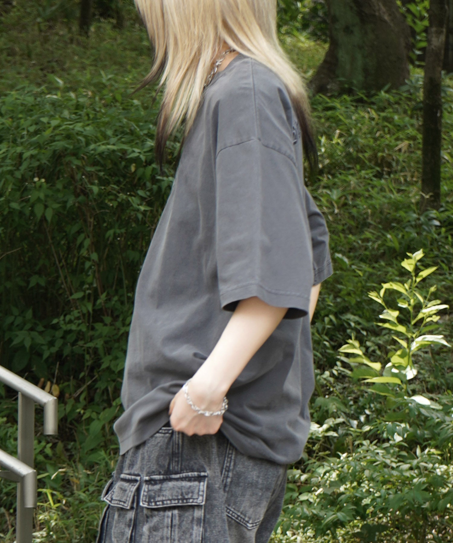 25SS ハードウォッシュ加工 ワンポイント刺繍 ボックスシルエット 半袖Tシャツ