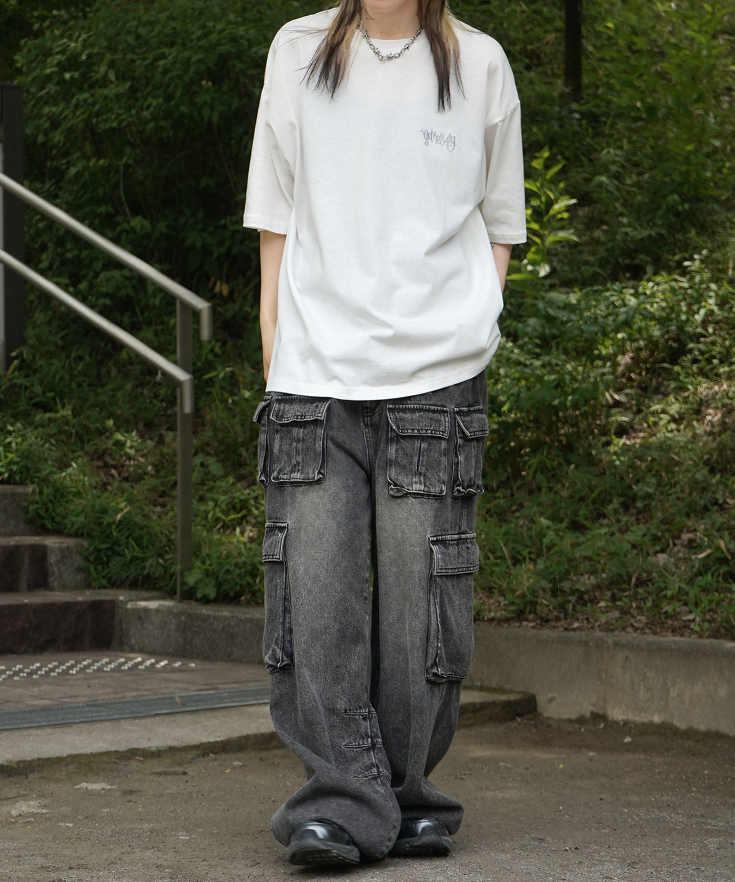 25SS クラウン ボックスシルエット グランジ風 レトロモチーフ バックプリント 半袖Tシャツ