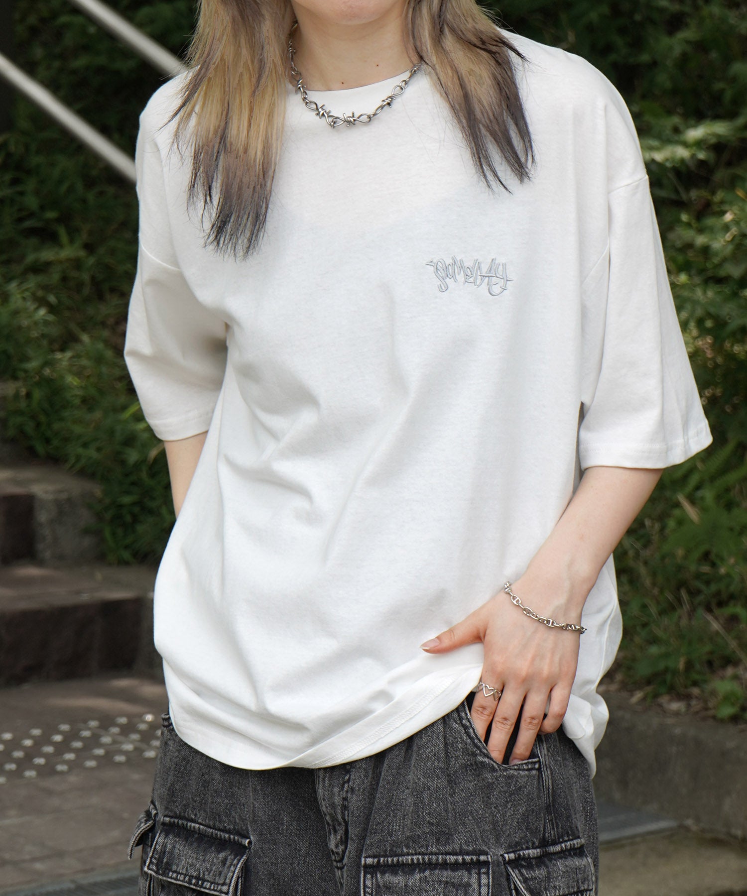 25SS クラウン ボックスシルエット グランジ風 レトロモチーフ バックプリント 半袖Tシャツ