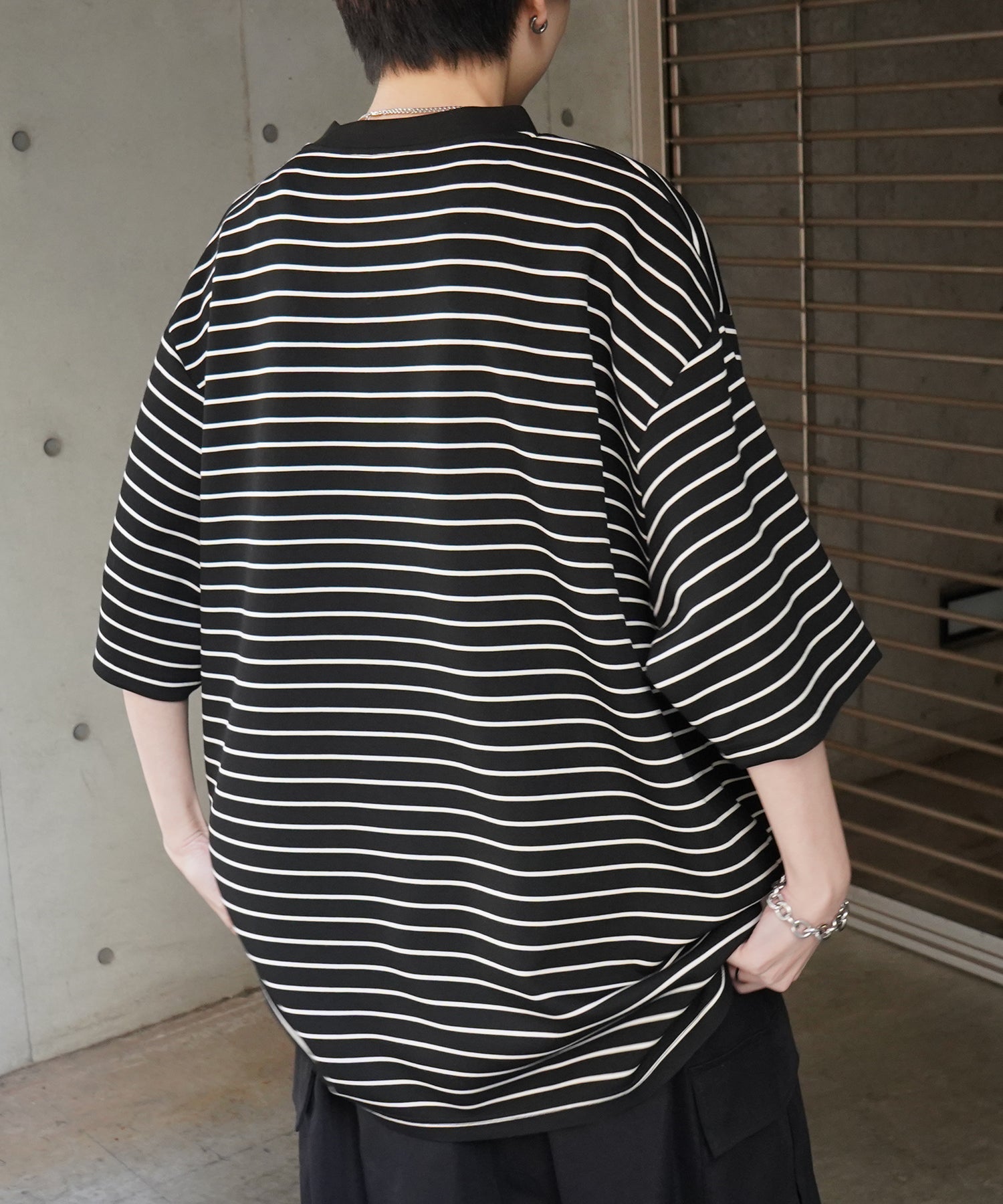 【RED CAP GIRL】24SS ビッグシルエット ワンポイント刺繍 ボーダー ドレープとろみ リンガーTシャツ