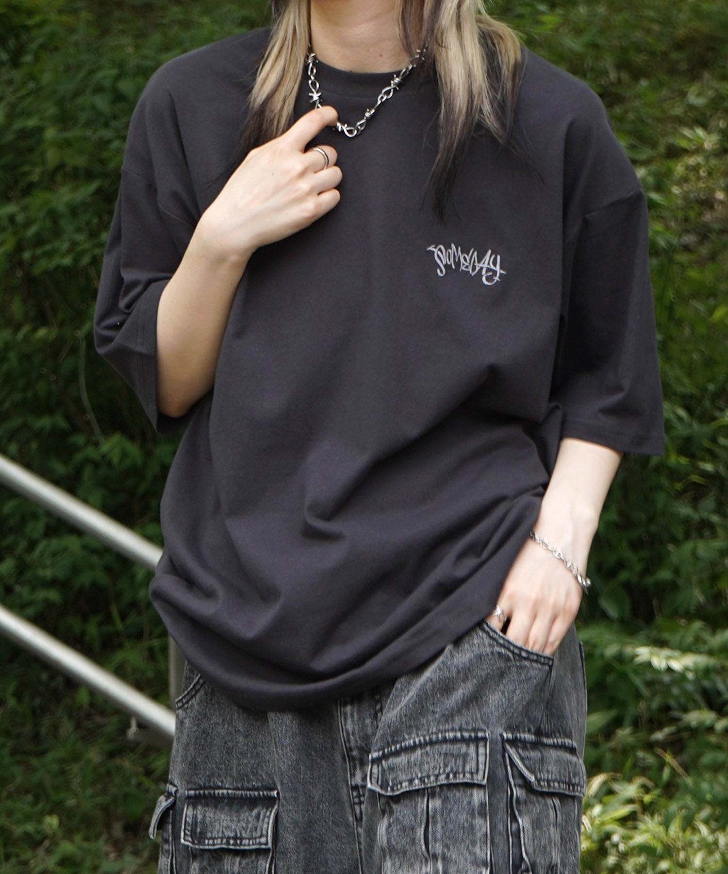 25SS クラウン ボックスシルエット グランジ風 レトロモチーフ バックプリント 半袖Tシャツ