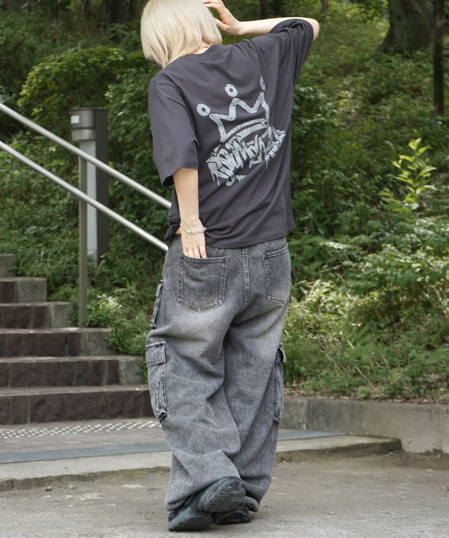 25SS クラウン ボックスシルエット グランジ風 レトロモチーフ バックプリント 半袖Tシャツ
