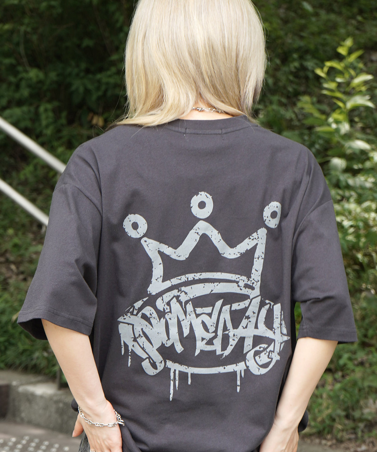 25SS クラウン ボックスシルエット グランジ風 レトロモチーフ バックプリント 半袖Tシャツ