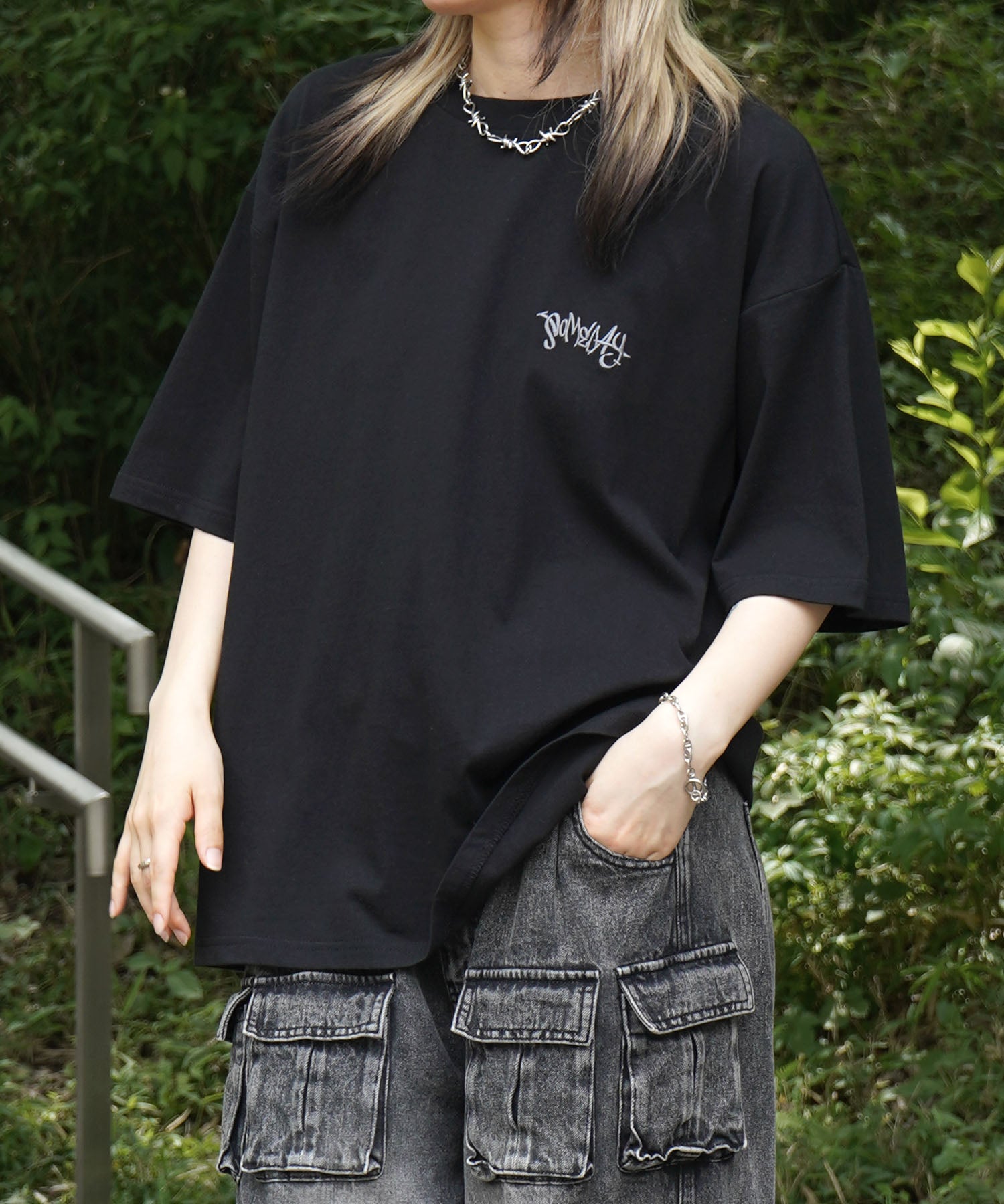 25SS クラウン ボックスシルエット グランジ風 レトロモチーフ バックプリント 半袖Tシャツ