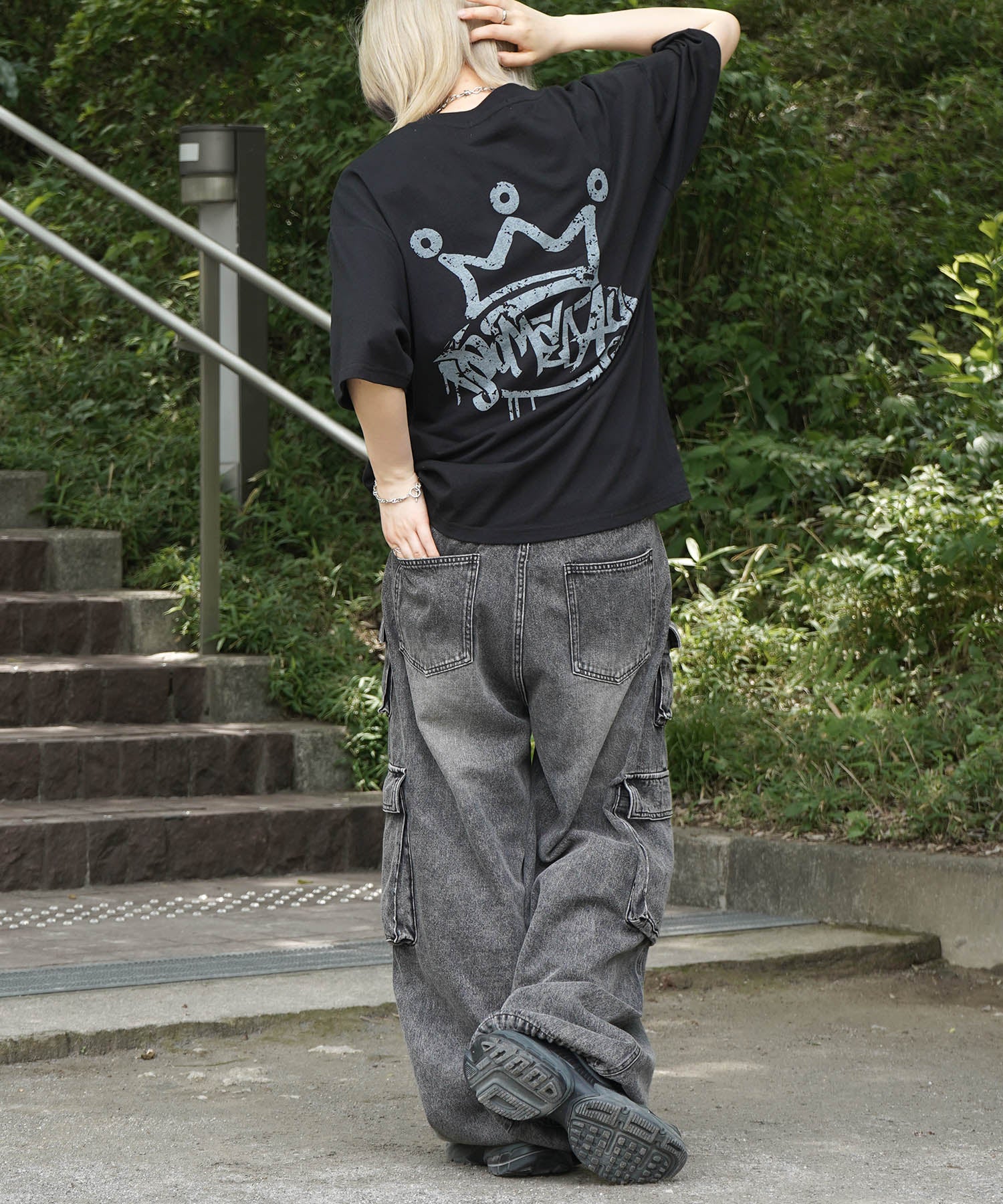25SS クラウン ボックスシルエット グランジ風 レトロモチーフ バックプリント 半袖Tシャツ