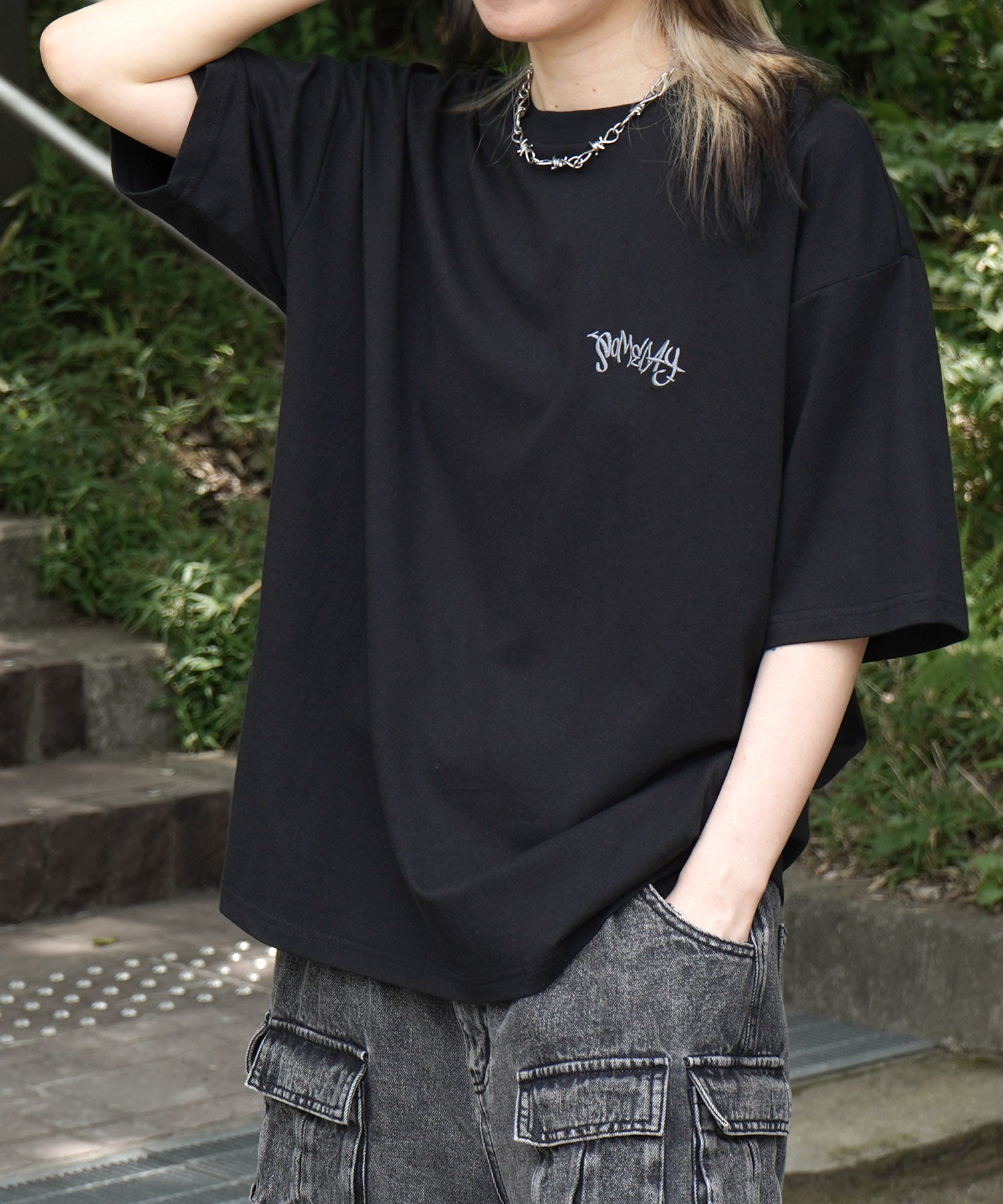 25SS クラウン ボックスシルエット グランジ風 レトロモチーフ バックプリント 半袖Tシャツ