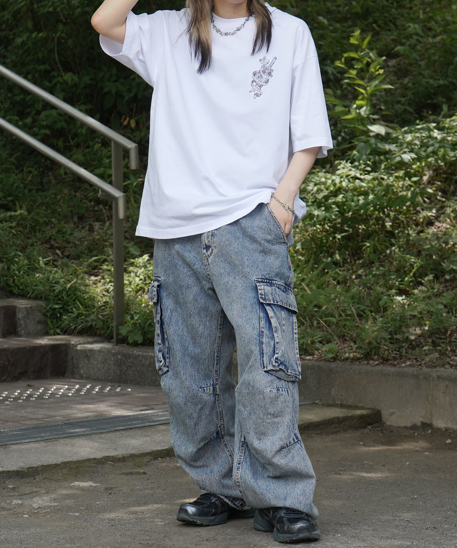 25SS ハードウォッシュ加工 バックプリント ボックスシルエット 半袖Tシャツ