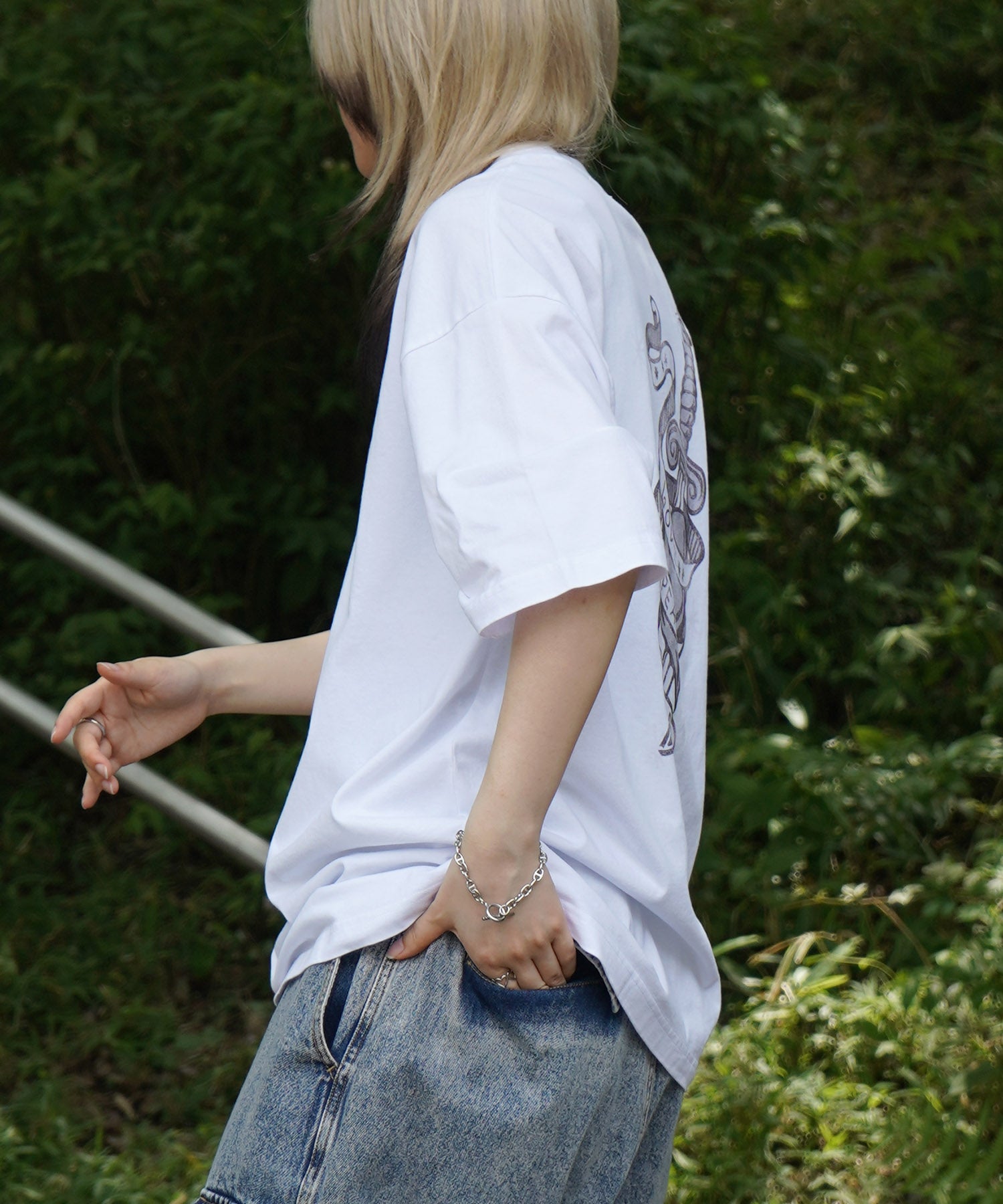 25SS ハードウォッシュ加工 バックプリント ボックスシルエット 半袖Tシャツ