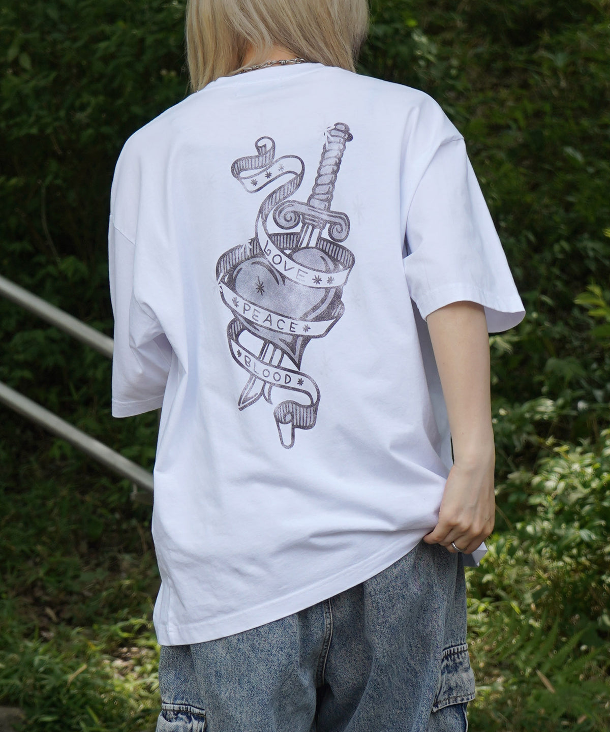 25SS ハードウォッシュ加工 バックプリント ボックスシルエット 半袖Tシャツ