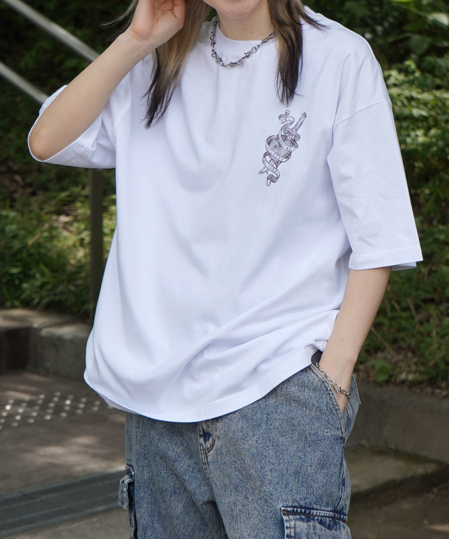 25SS ハードウォッシュ加工 バックプリント ボックスシルエット 半袖Tシャツ