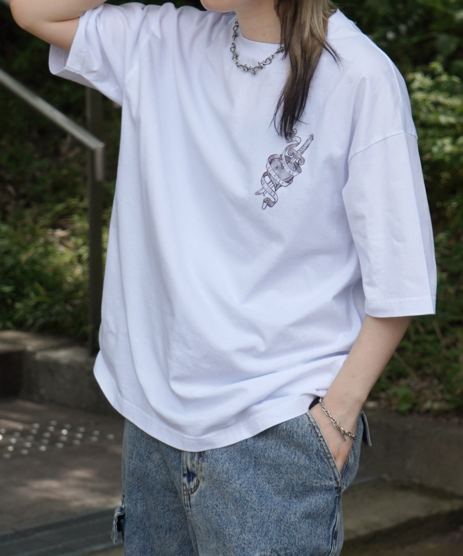 25SS ハードウォッシュ加工 バックプリント ボックスシルエット 半袖Tシャツ