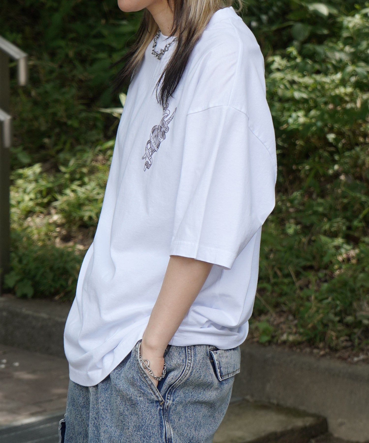 25SS ハードウォッシュ加工 バックプリント ボックスシルエット 半袖Tシャツ
