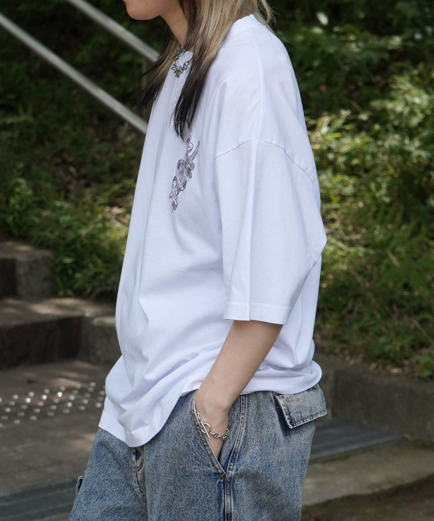 25SS ハードウォッシュ加工 バックプリント ボックスシルエット 半袖Tシャツ