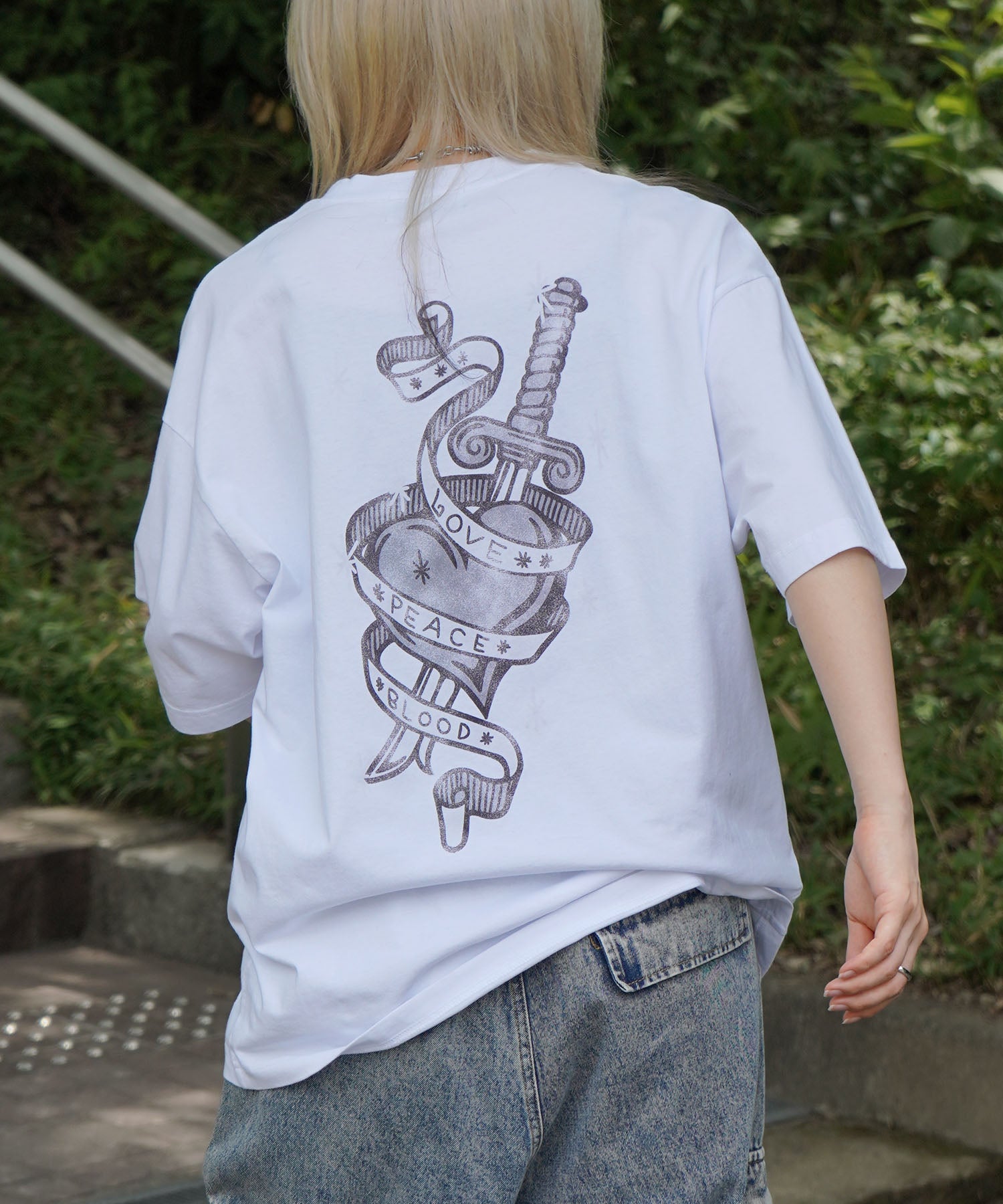 25SS ハードウォッシュ加工 バックプリント ボックスシルエット 半袖Tシャツ