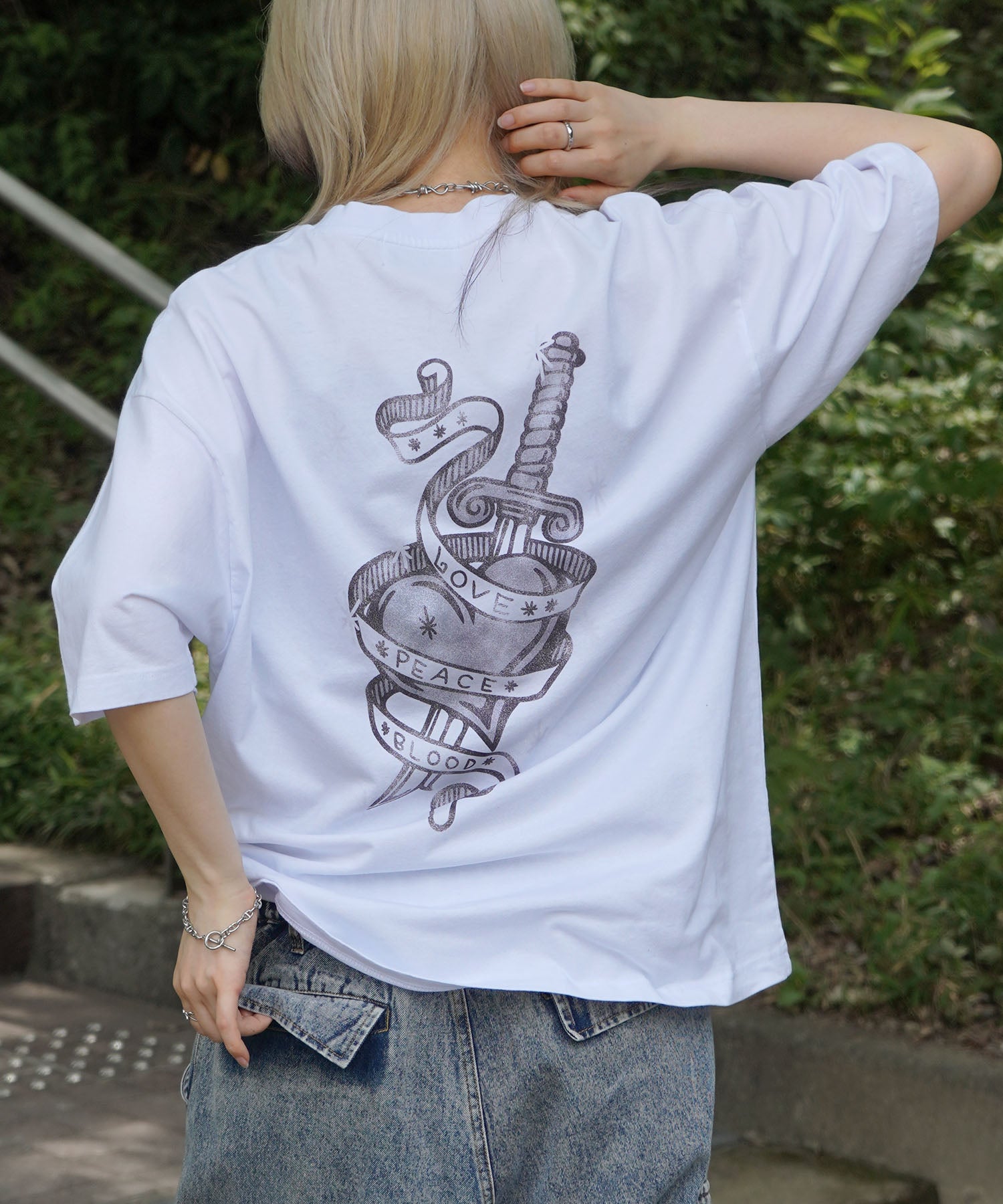 25SS ハードウォッシュ加工 バックプリント ボックスシルエット 半袖Tシャツ