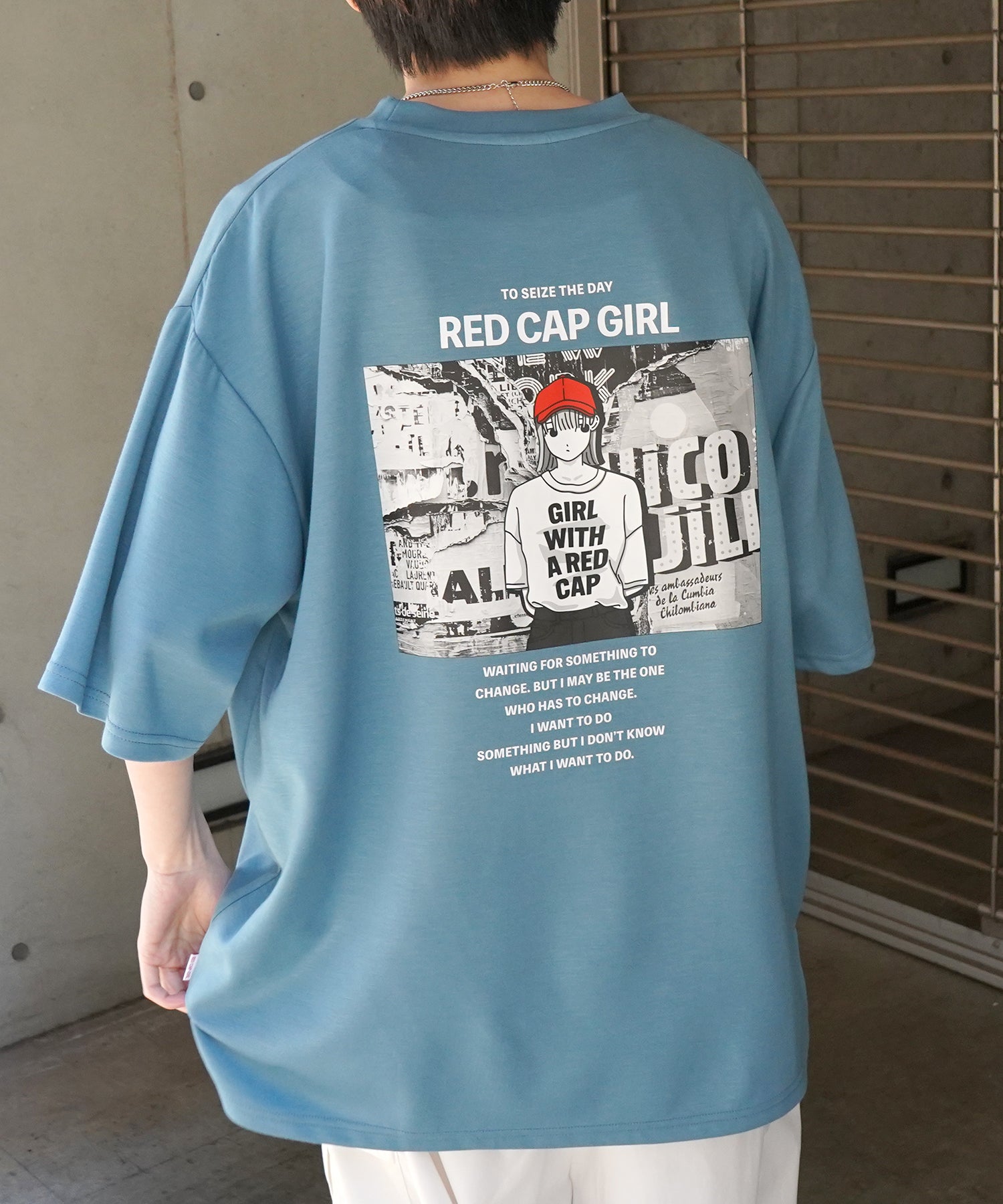 【RED CAP GIRL】 バックイラスト / バック転写 ワンポイント刺繍 ドレープとろみ ポンチ ビッグシルエットプリントTシャツ 25SS