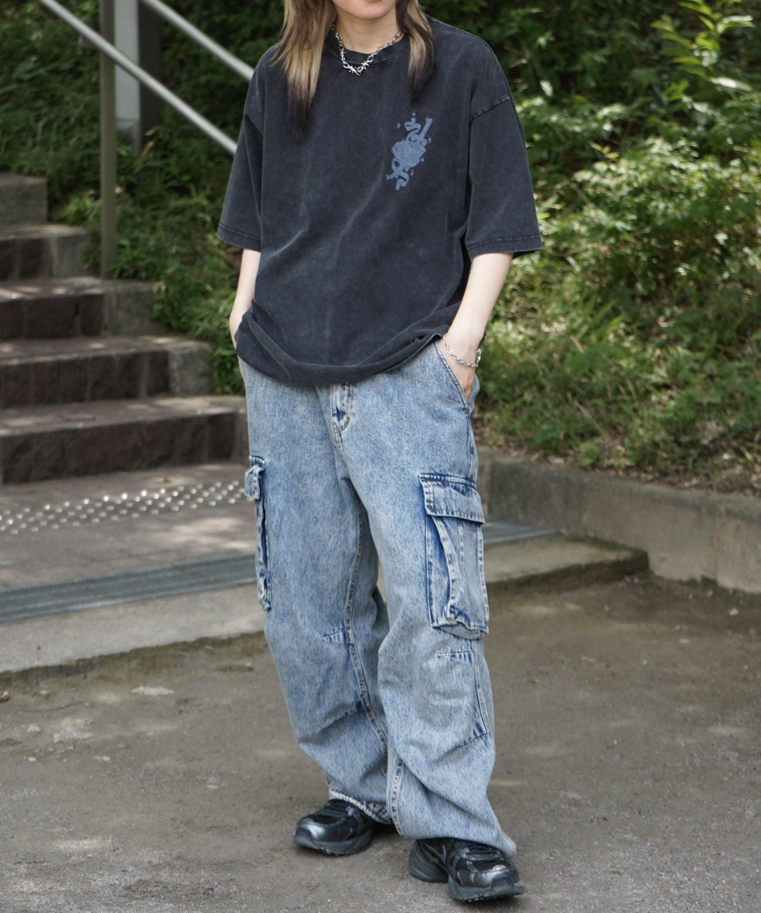 25SS ハードウォッシュ加工 バックプリント ボックスシルエット 半袖Tシャツ