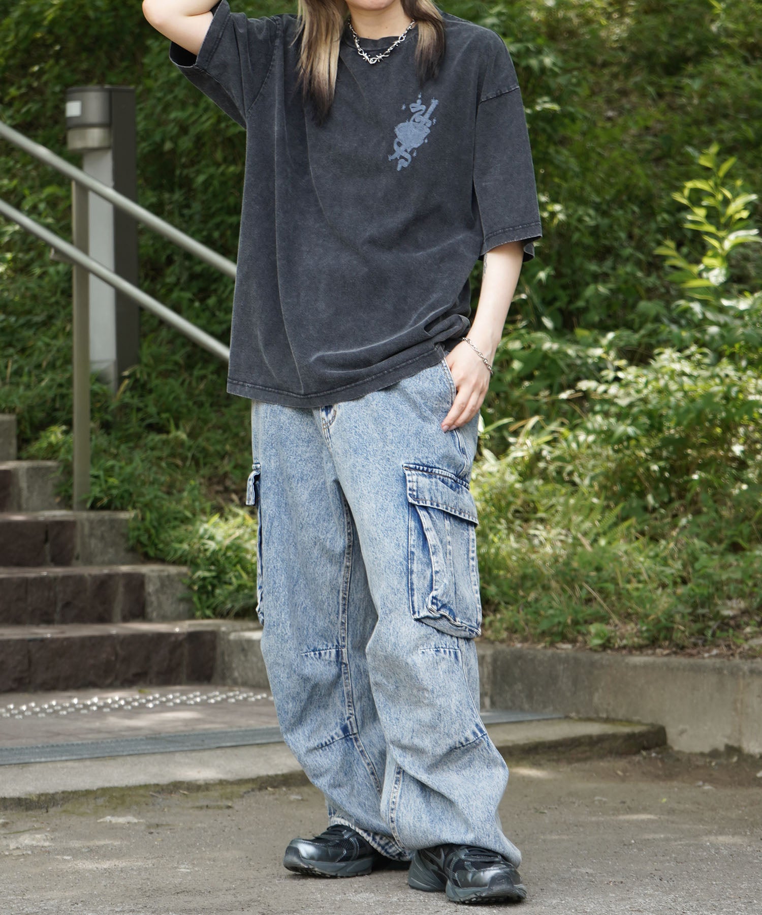 25SS ハードウォッシュ加工 バックプリント ボックスシルエット 半袖Tシャツ