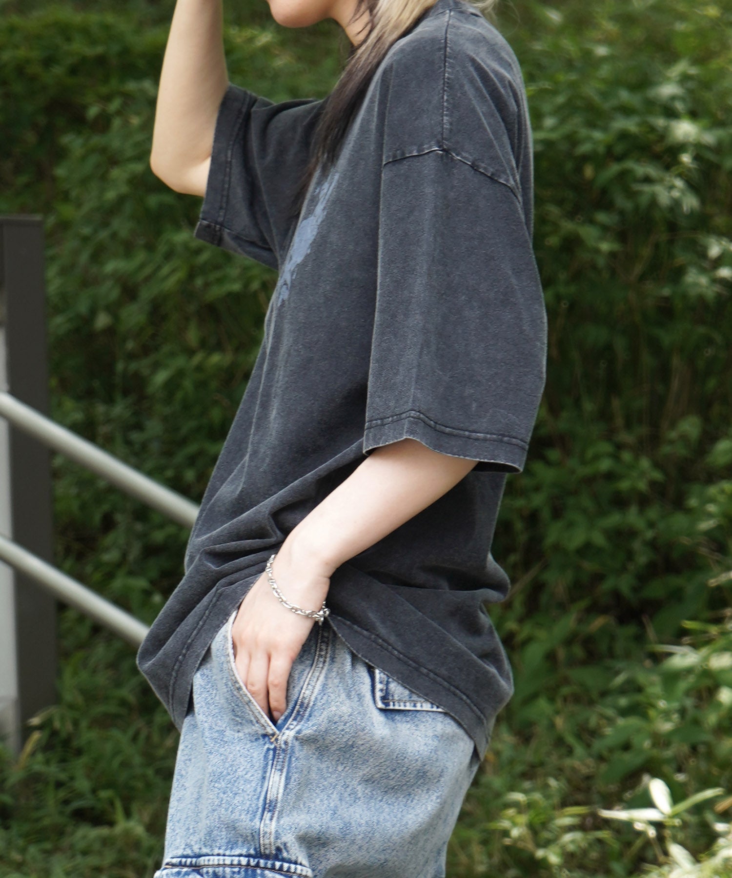 25SS ハードウォッシュ加工 バックプリント ボックスシルエット 半袖Tシャツ