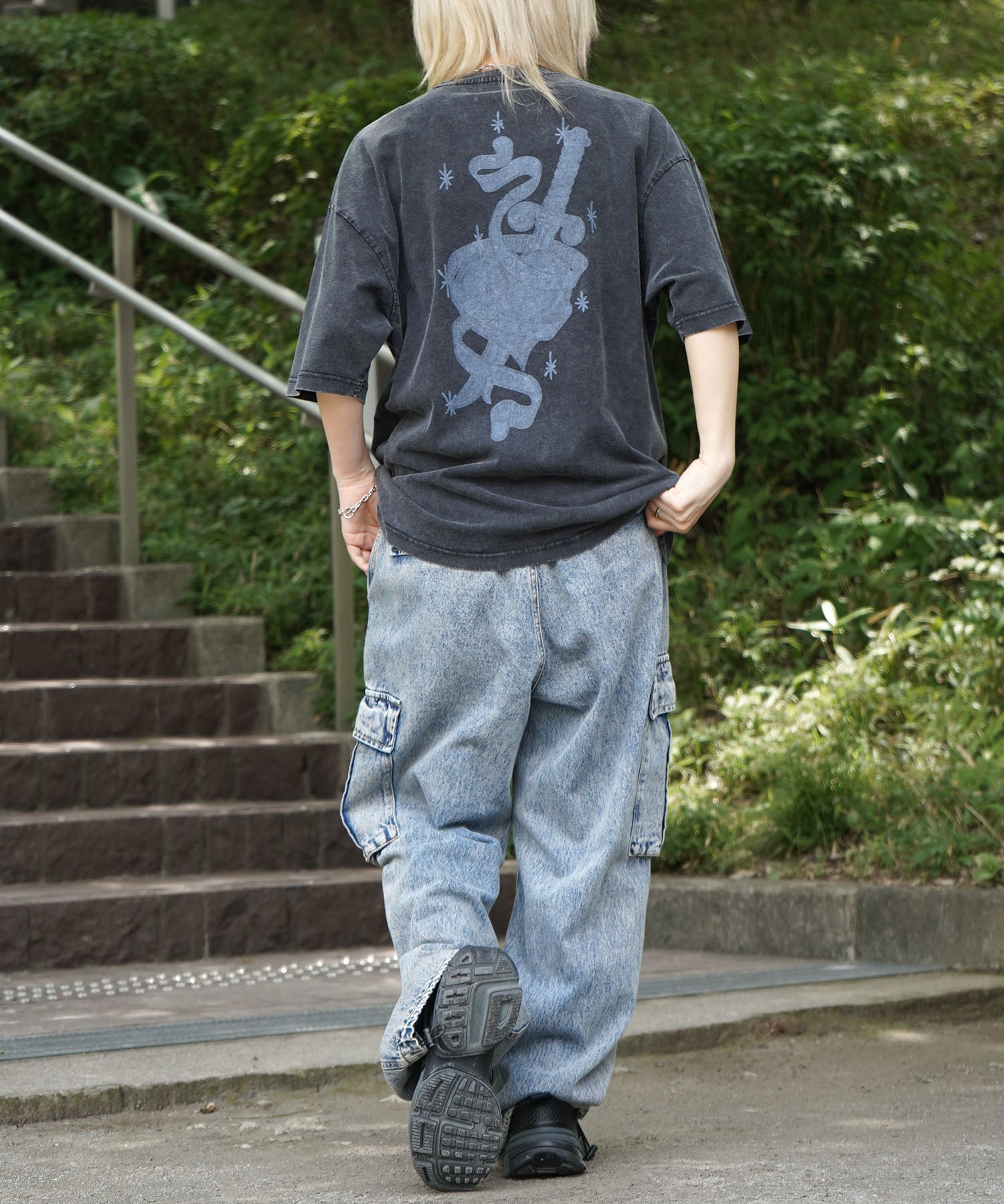 25SS ハードウォッシュ加工 バックプリント ボックスシルエット 半袖Tシャツ